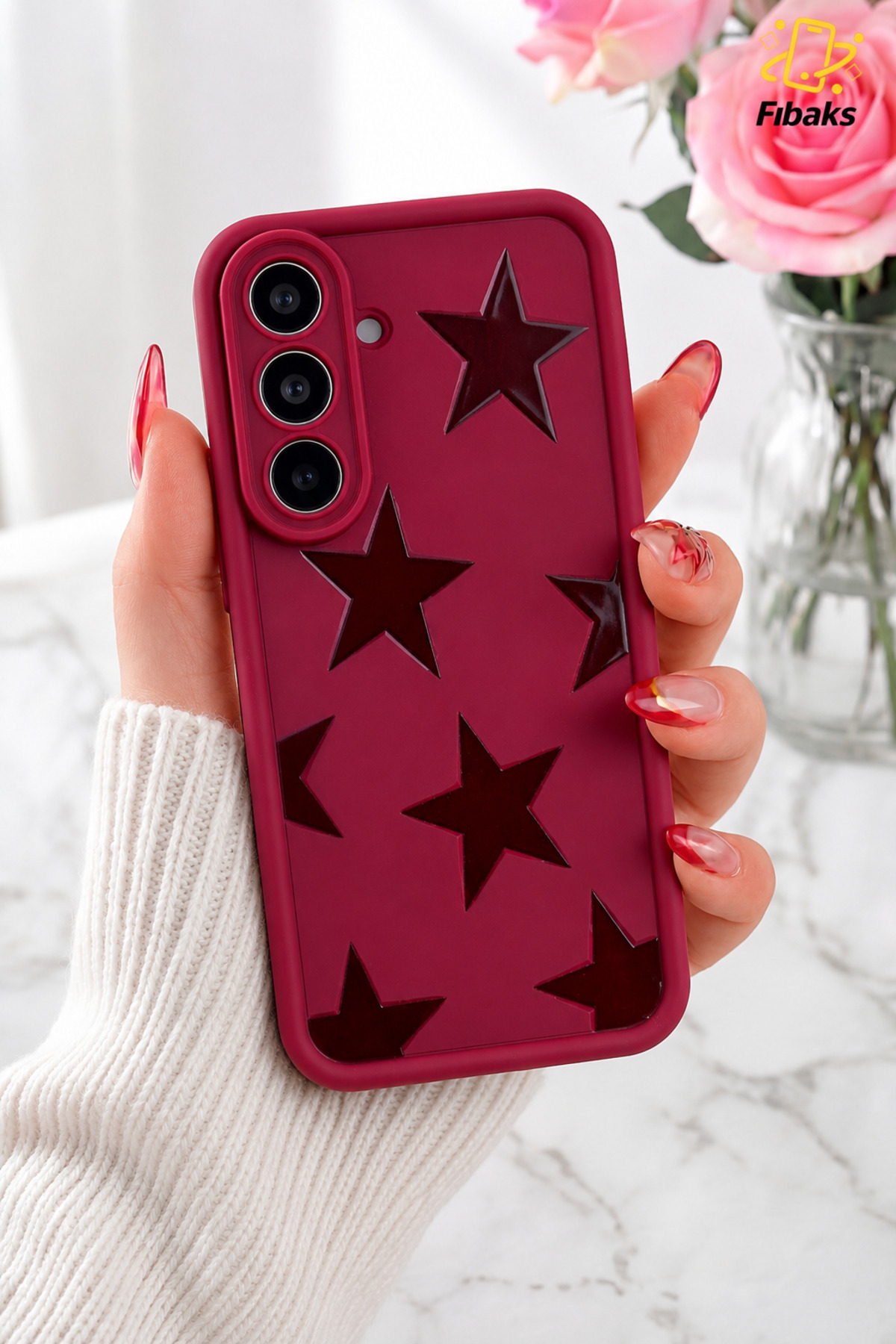 Galaxy A37 Case Burgundy Star Patterned Silicone Shock Absorbing Classic Silicone Cover