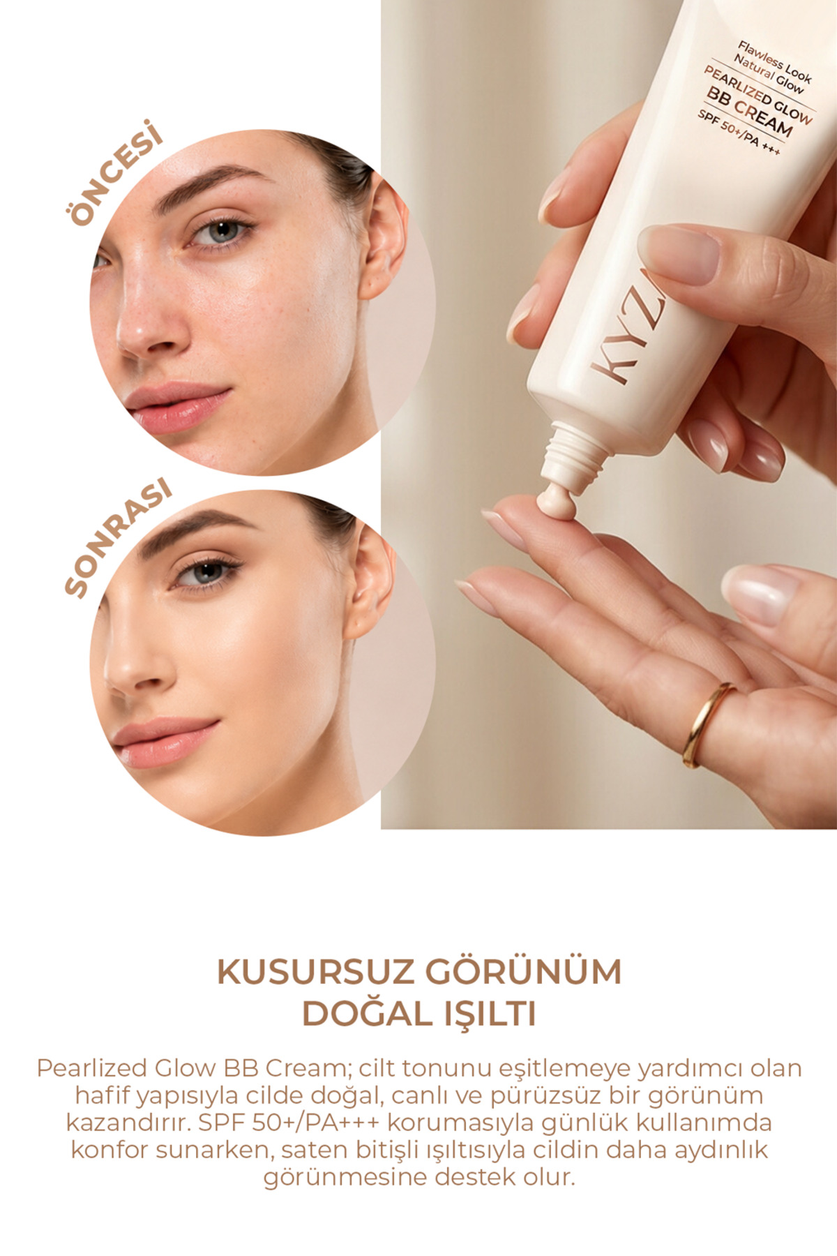 کرم بی بی براق صدفی ۰۱ با SPF 50+ | ظاهری درخشان و قوی برای پوست، ۳۰ میلی لیتر — بژ KYZ-BB — تصویر 4 از 6