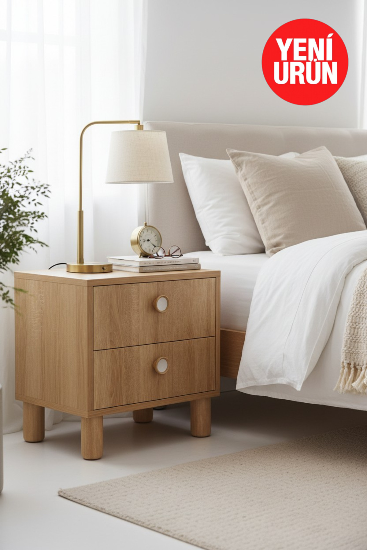 Opal Wide Nightstand / 2 Drawer / Bohemian Wooden Leg Nightstand / Telescopic Drawer