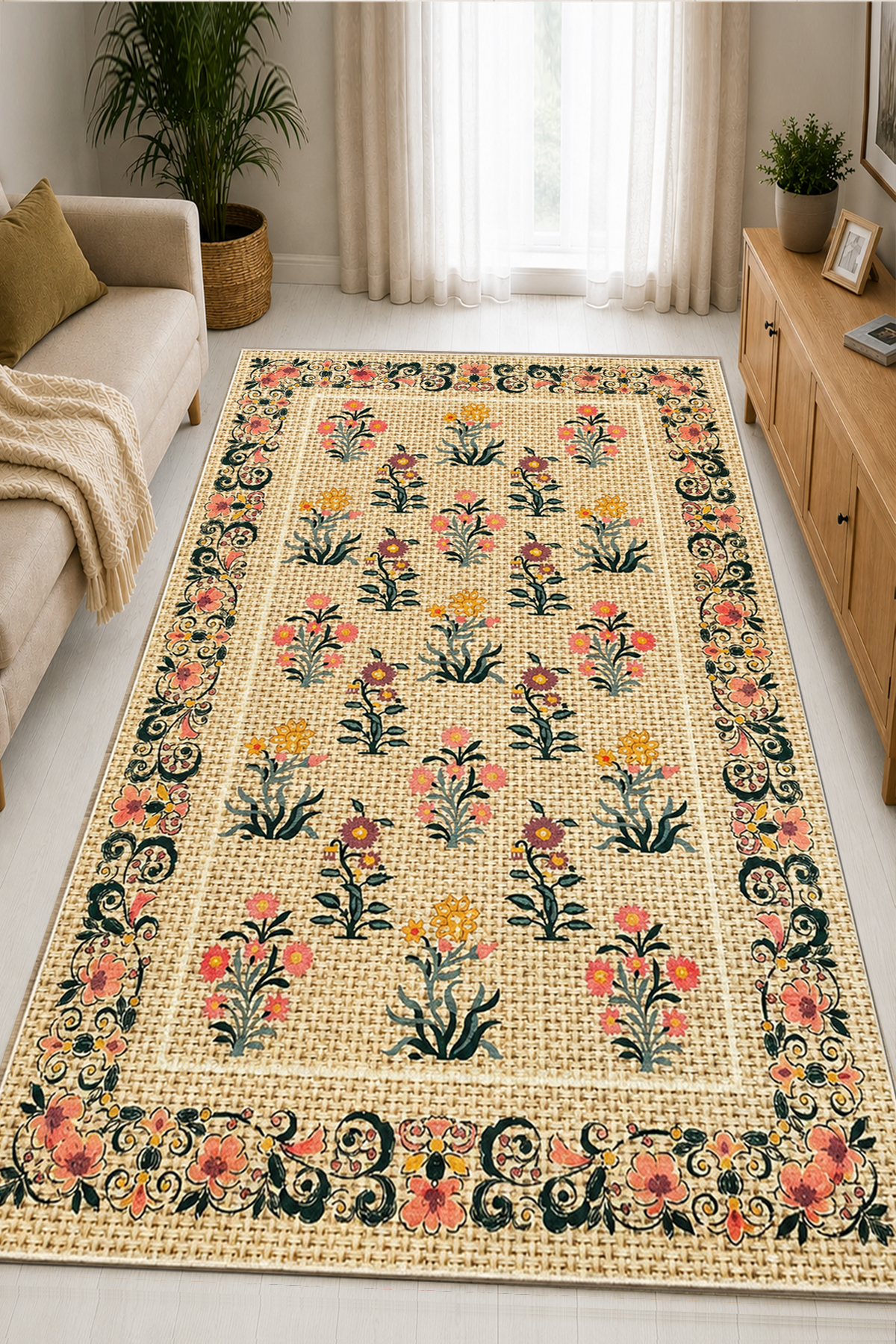 Antran Machine Washable Anti-Slip Base Stainproof Digital Living Room Rug Kitchen Carpet and Runner