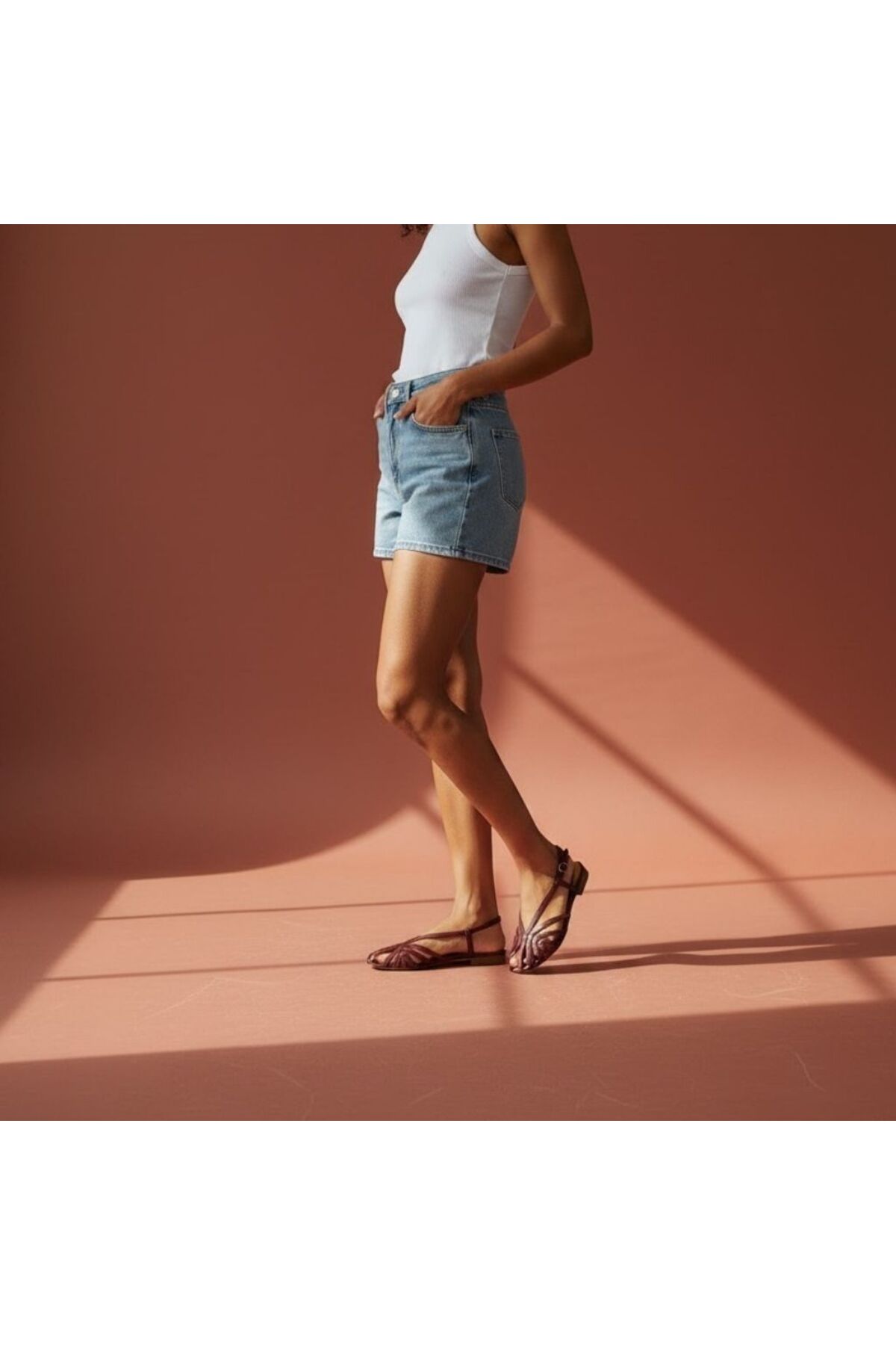 NE&VE SHOES Bordo Deri Biye Kadın Günlük Sandalet görsel 2