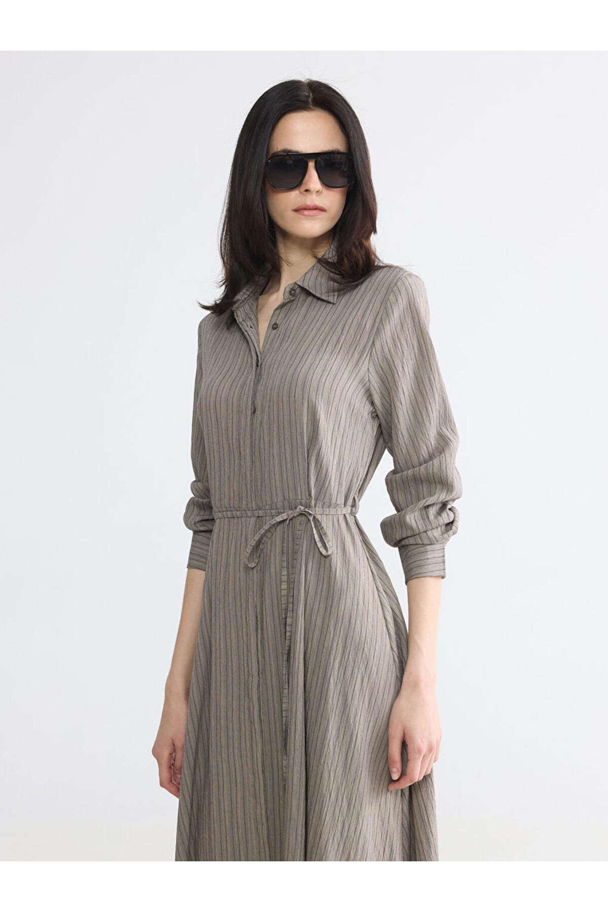 LC Waikiki Striped Belted Shirt Dress