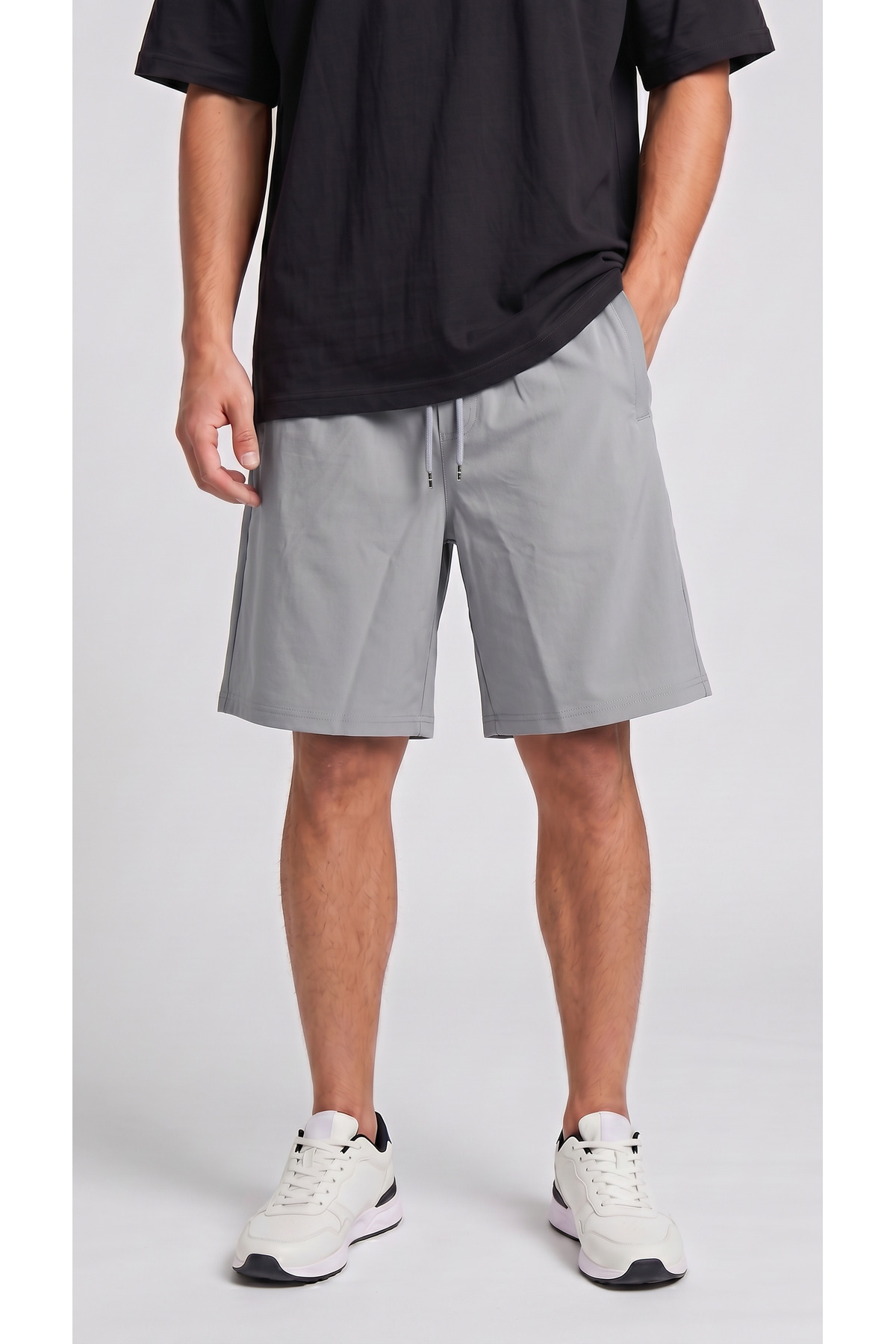 zazzia Gray Parachute Fabric (Woven) Shorts with Back Pockets and Zipper Bermuda