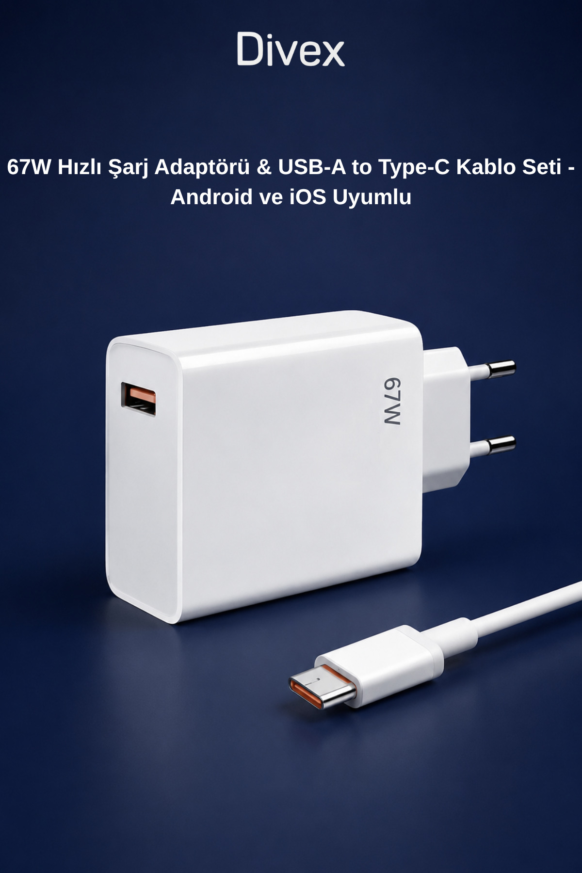 シャサ様 Divex 67W Android Uyumlu Hızlı Şarj Adaptörü ve Type-C Kablo Seti