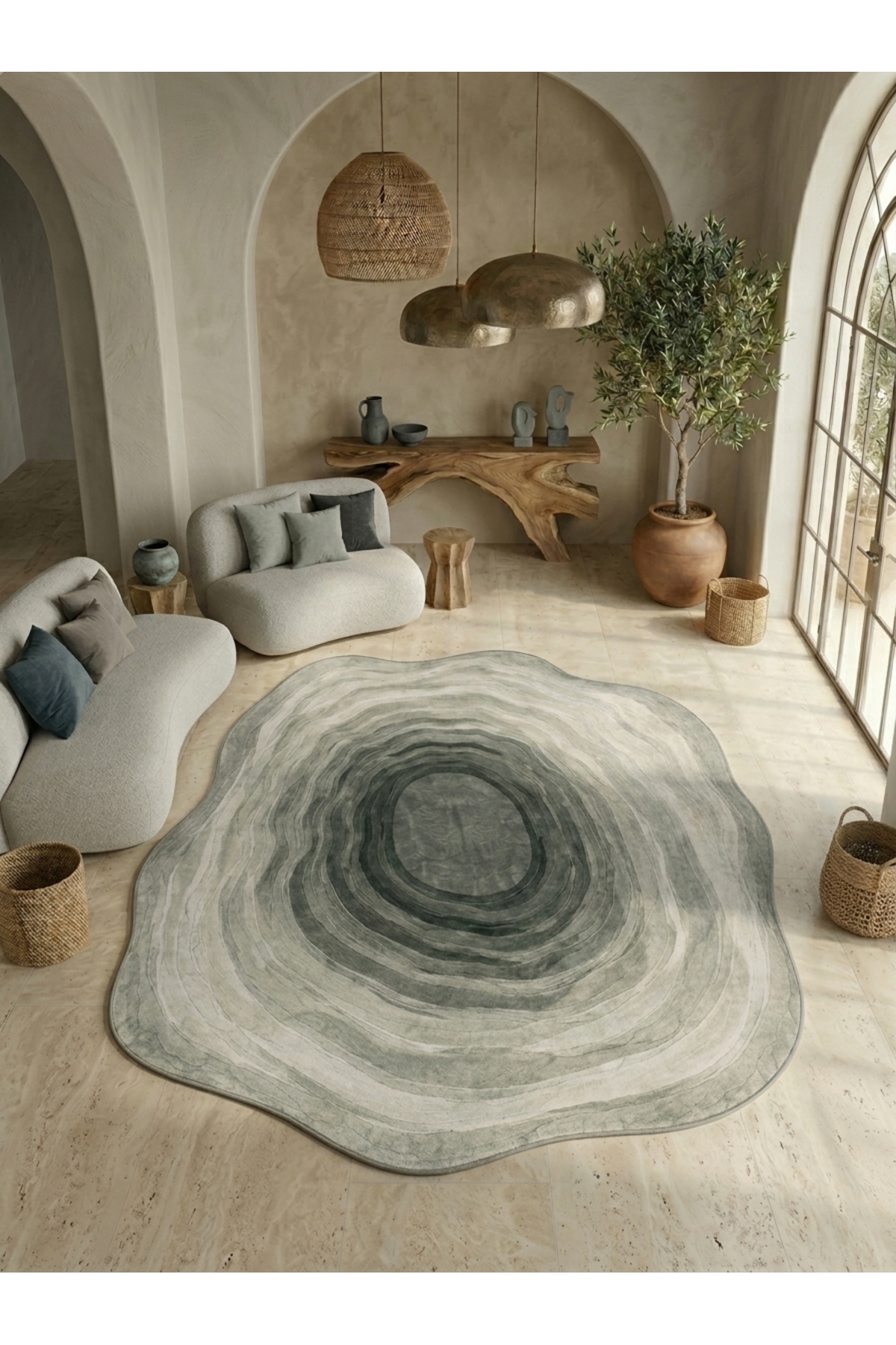 SDT Modern Grey Transition Organic Form Intangible Woven Base Decorative Carpet sdt1379