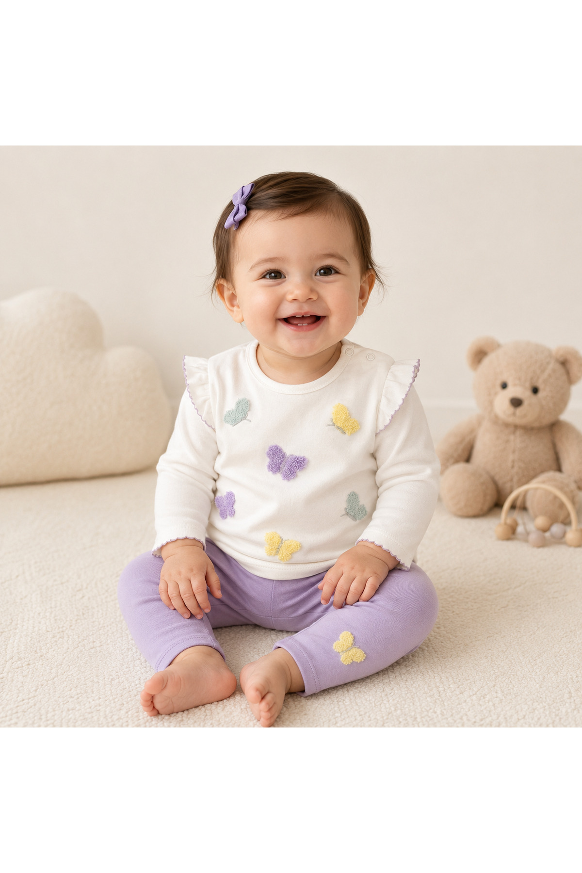EDM Kidss Baby Girl 100% Cotton Ruffled Butterfly Embroidered Top and Bottom Set Baby Girl Gift Set Blue Butterfly Set