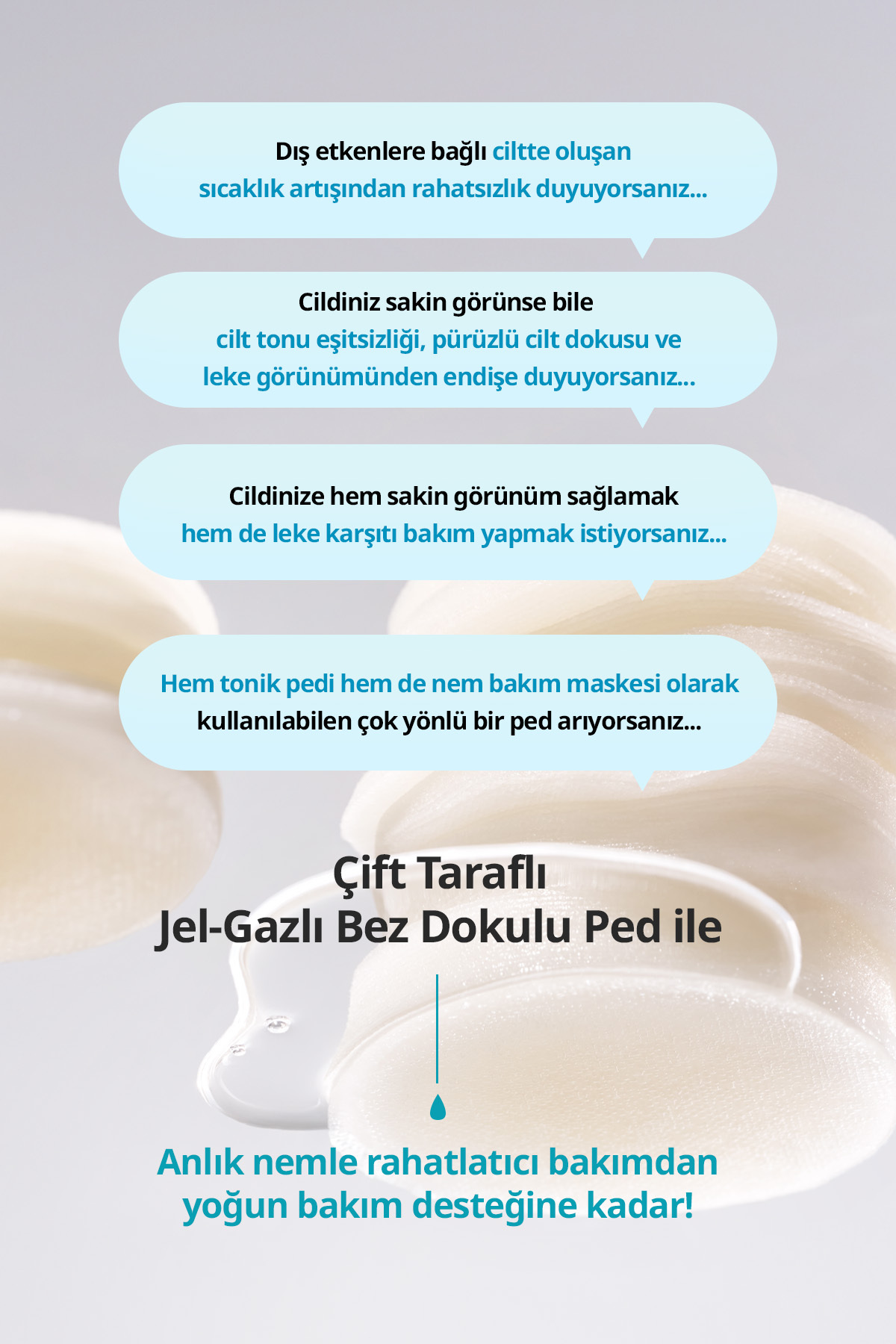 Cica İçerikli Nemlendirici&Serinletici Cilt Bakım Pedi Cica PDRN Blemish Sooting Gauze Pad — 9659 — تصویر 3 از 9