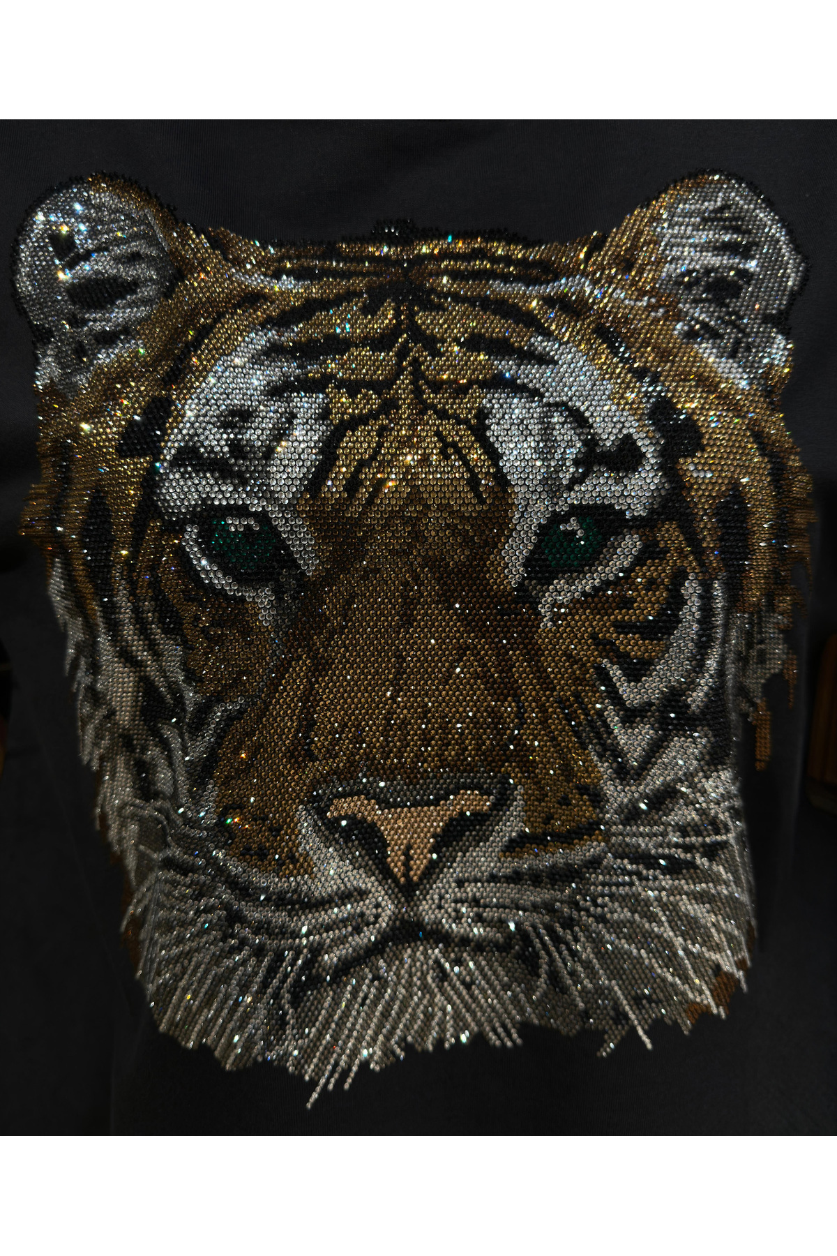 LNMV-LN TIGER، تی شرت سنگی، 100% پنبه، زنانه، مشکی ریلکس، یقه خدمه، طرح بدلیجات 5