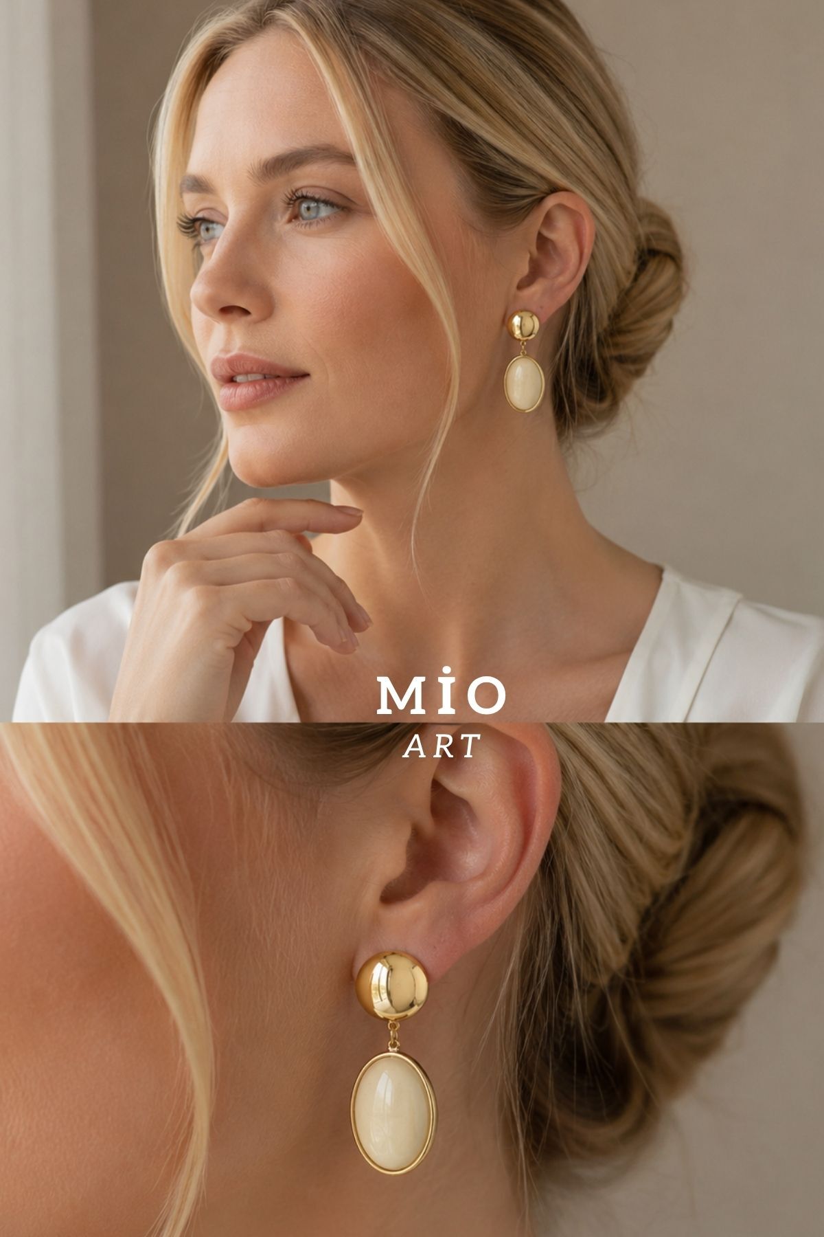 Vintage Cream Stone Stylish Dangling Women's Earrings