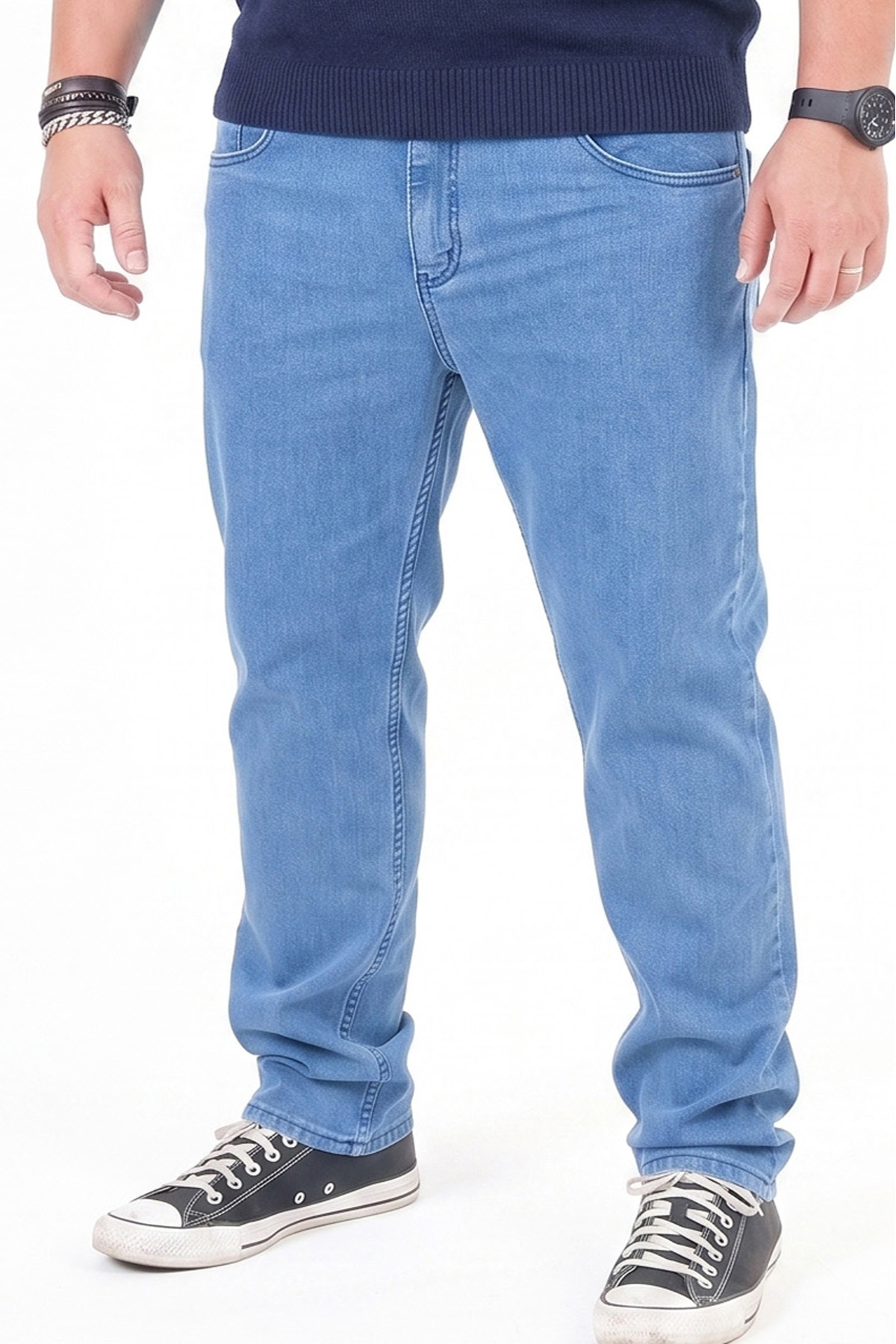 Denim Mavi Erkek Kot Pantolon Likralı Klasik Kesim Büyük Beden Jean görsel 2
