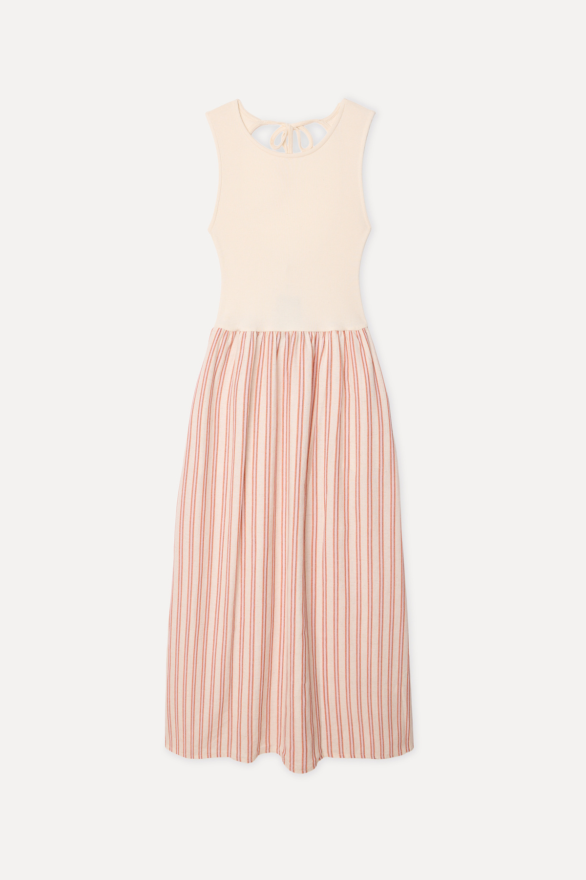 Mudo Women's Ecru Striped Flared Midi Dress