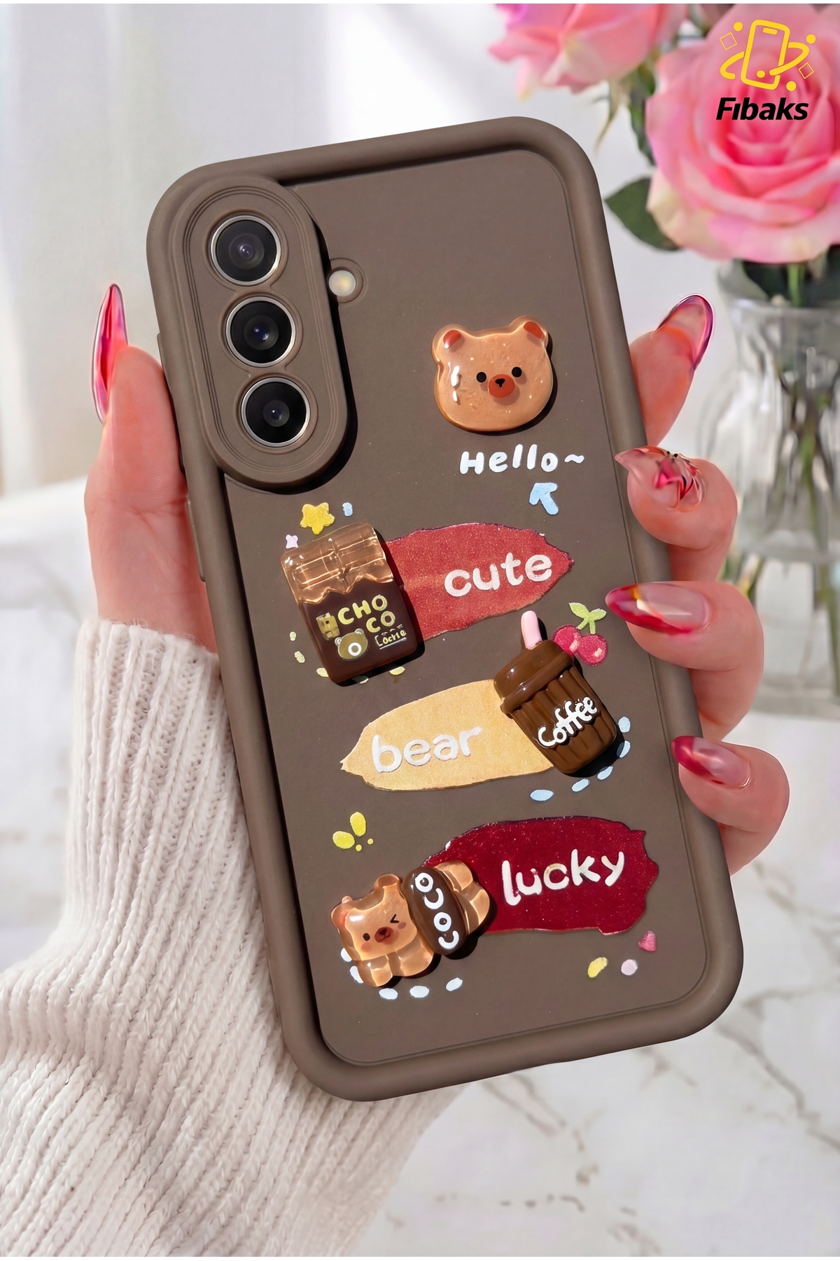 Galaxy A37 Case Design Patterned Camera Protected Teddy Bear Coffee Soft Silicone Cover