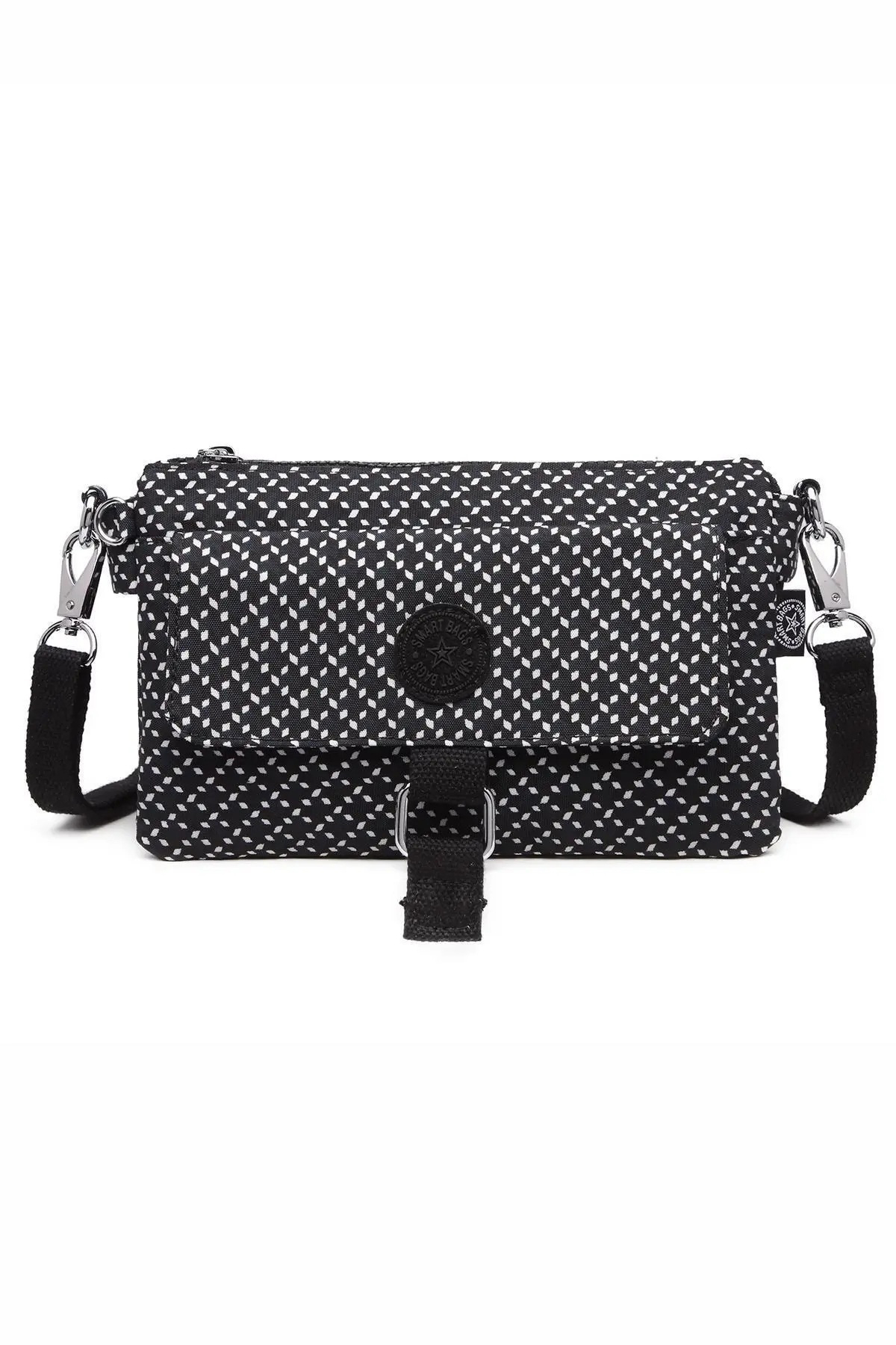 SMART BAGS Günlük Minik Boy Su Geçirmez Krınkıl Kumaş Kadın Telefon ve Postacı Çantası Siyah/Beyaz