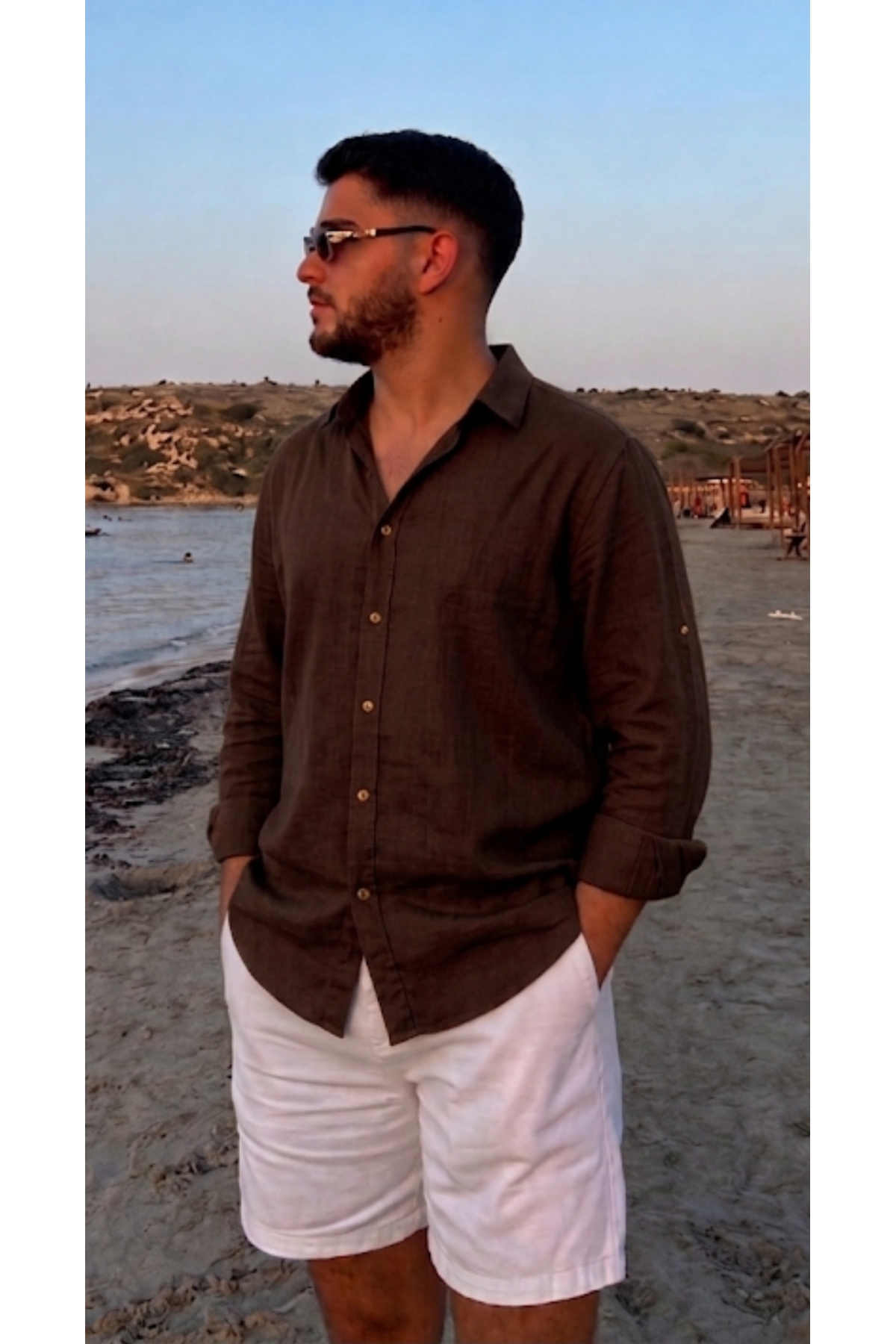 اتوکشی آسان مردانه قهوه‌ای ۱۰۰٪ کتان، ظاهری تنفس‌پذیر و بدون تعریق — قهوه‌ای ERKEKGMNLEK1 — تصویر 3 از 4
