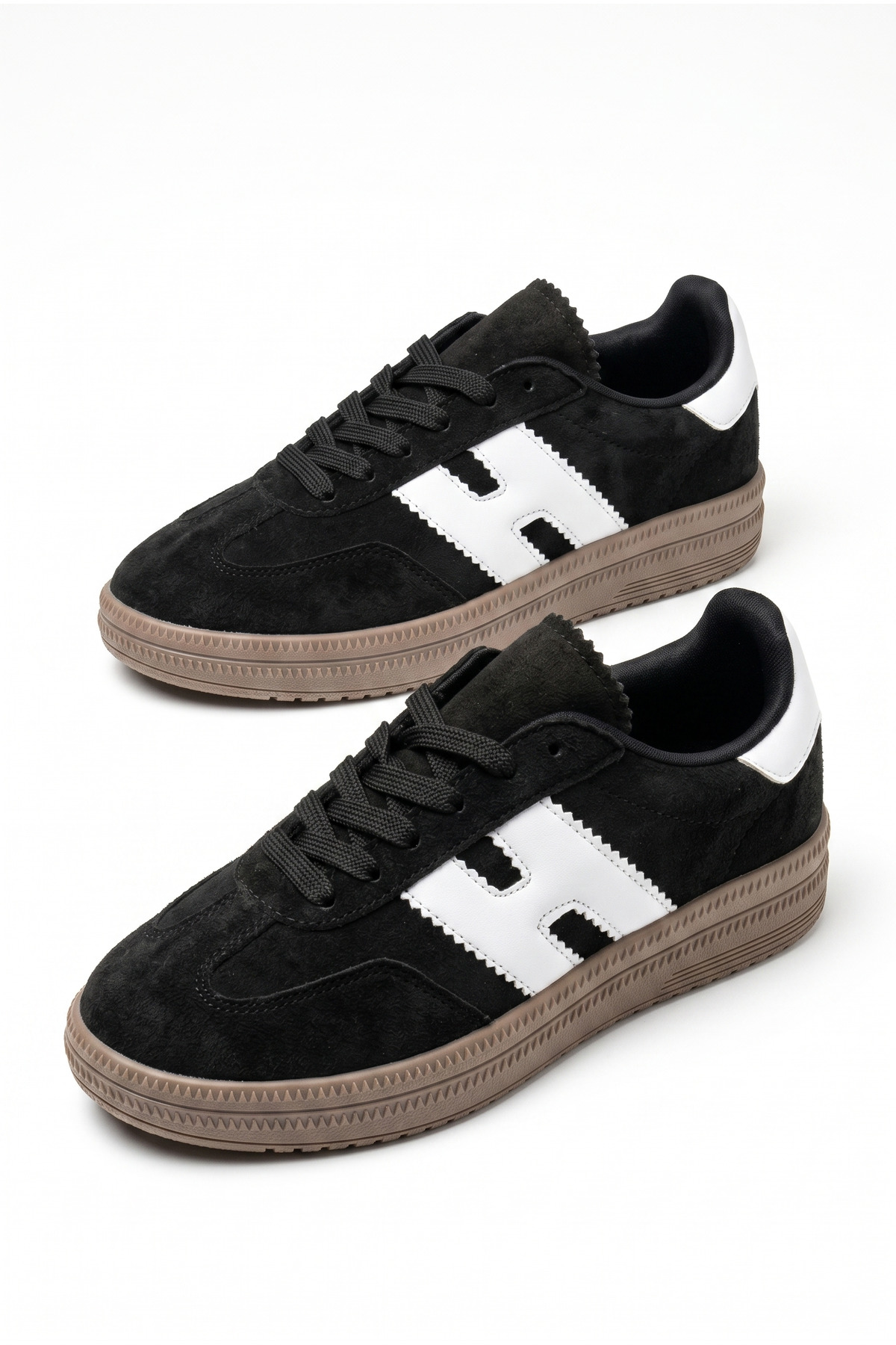 Women's Black Suede Patterned Women's Retro Sports Shoes TE03
