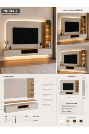 Sistem Mobilya Ledli tv paneli, tv ünitesi, duvar lambiri