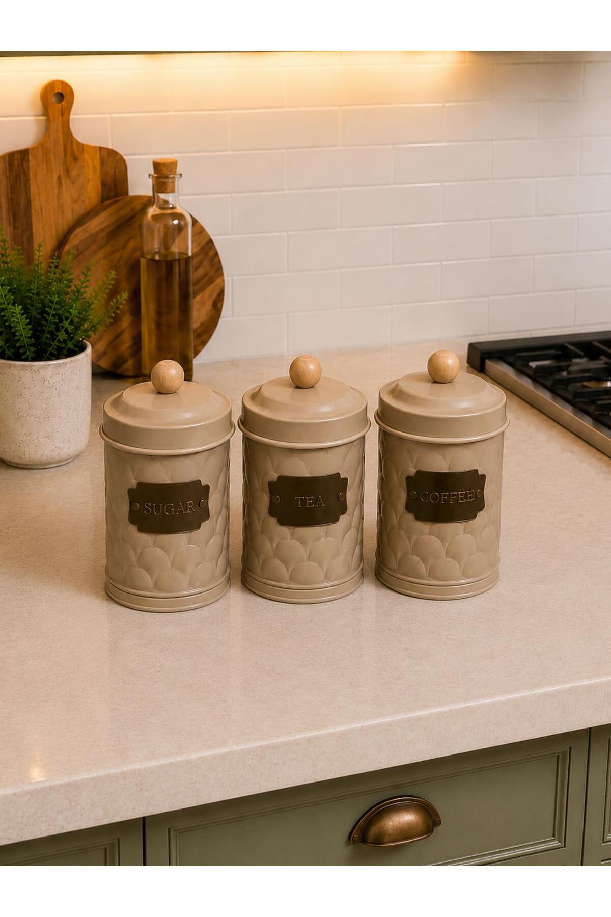 TEA COFFEE SUGAR JAR 3 PIECES SET 1.7 LT