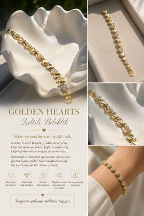 Atelier DRNS Jewelry Golden Hearts Işıltılı Bileklik