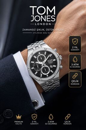 Tom Jones London ERKEK KOL SAAT GÜMÜŞ RENK ÇELİK KORDON ORJİNAL 3 ATM SU GECİ...