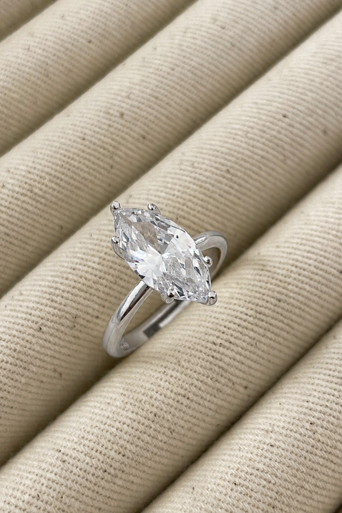 Zircon Gemstone Marquise Cut Adjustable Women's Steel Ring