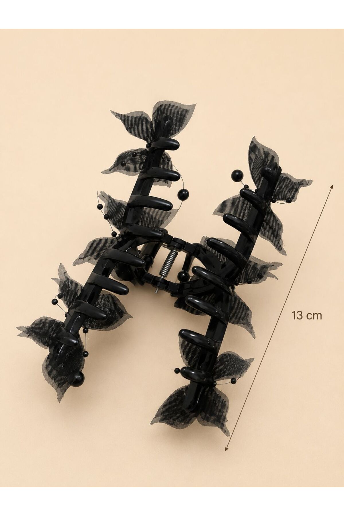 Design 4N Kelebek İnci Toka 13 Cm Büyük Boy / Mandal Şık Topuz Tokası görsel 5