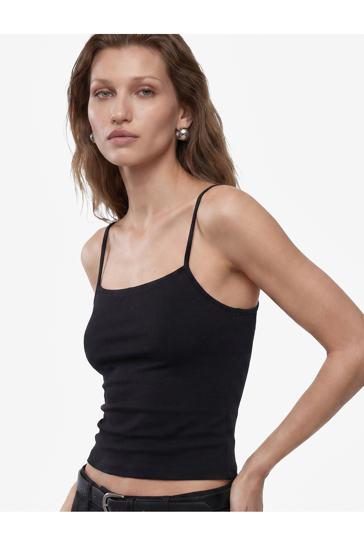 Koton Pamuklu Ribanalı Slim Fit Kare Yaka İp Askılı Atlet Bluz görsel 4