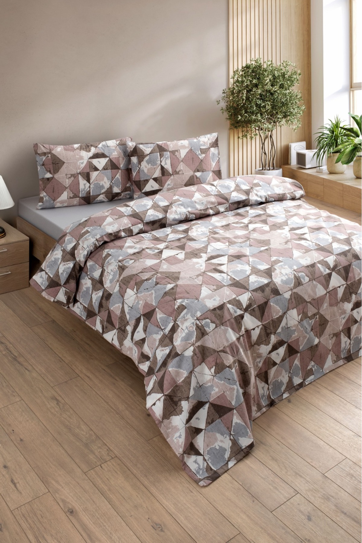 Easy Iron 160x200 Double Duvet Cover Set Fitted Sheet Duvet Cover Pillowcase) Coffee Patterned