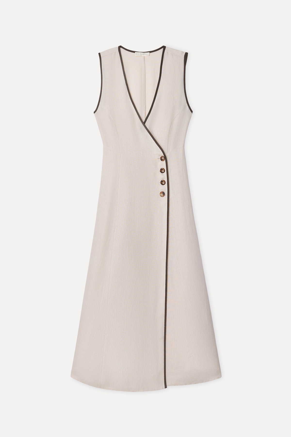 Mudo Women's Stone Color Button Detailed A-Line Linen Midi Dress