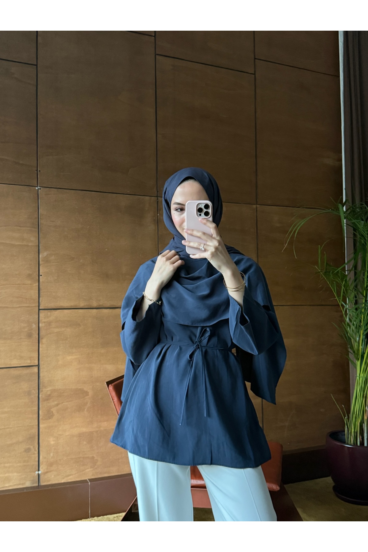 QUWİQ Women's Cape-Cut Waist-Tie Hijab Shirt