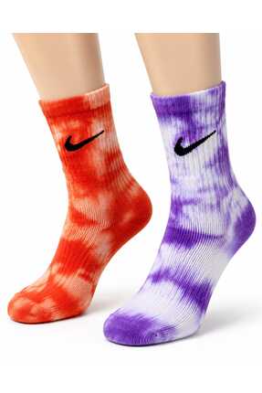 ULUDAĞ COLLECTİON Unisex Batik Desenli Spor Çorap Seti - Renkli Logolu Pamukl...