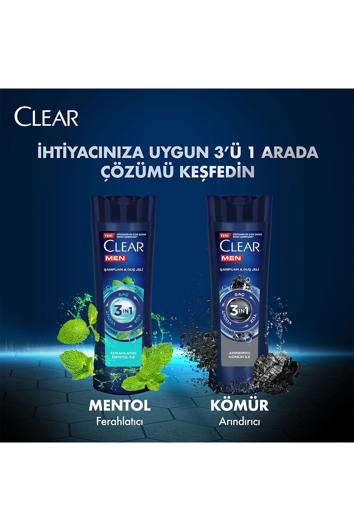 Men 3 in 1 Şampuan & Duş Jeli Ferahlatıcı Mentol Saç Yüz Vücut İçin 350 ml x4 — SET.UNİ.11298 — تصویر 8 از 9