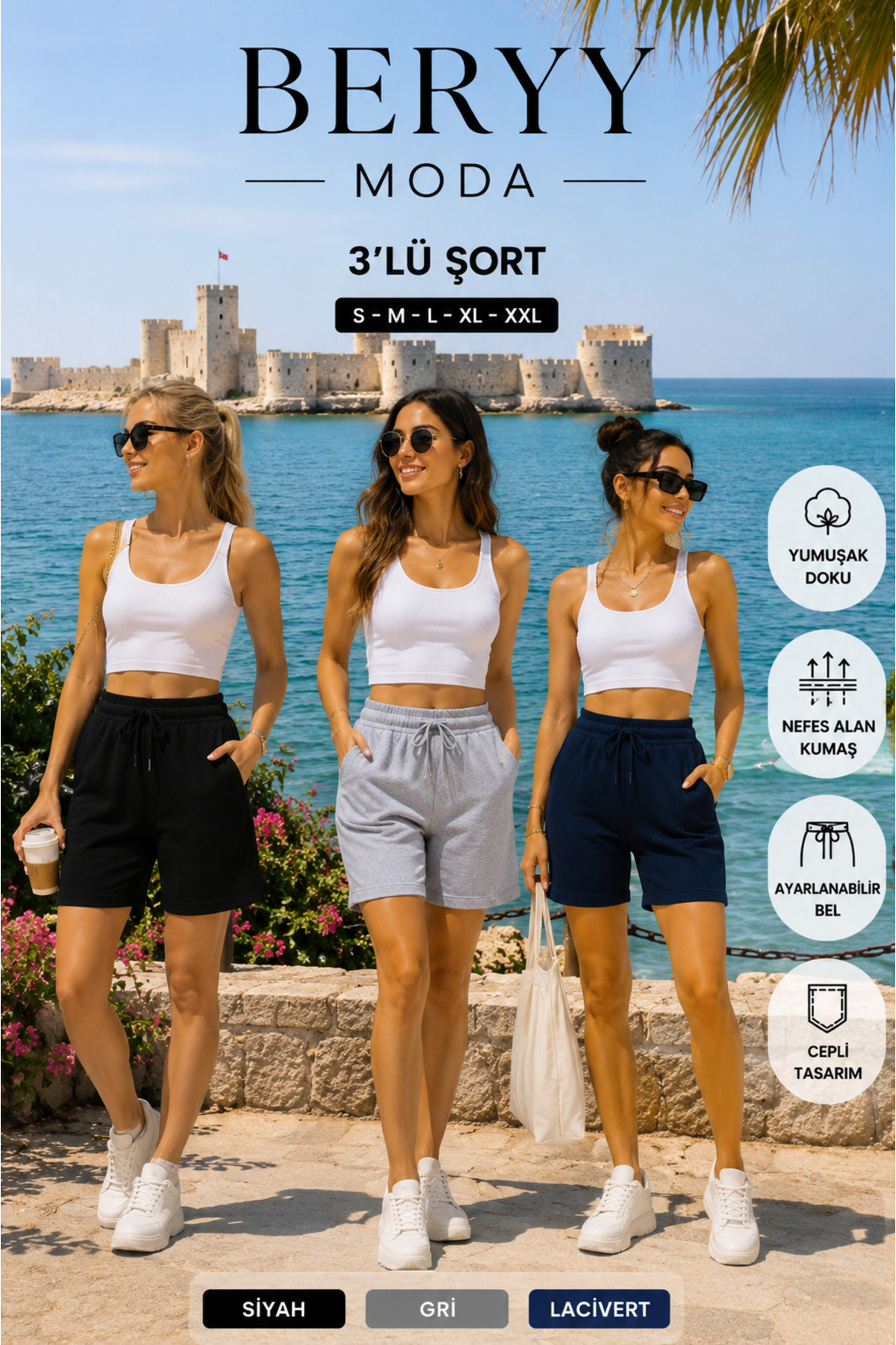 BERYY MODA Crni, sivi i tamnoplavi trostruki set šortsa biće najfunkcionalnij...