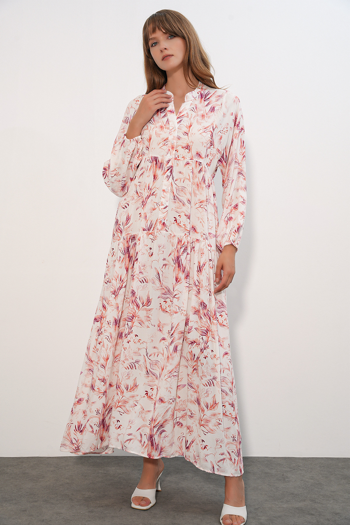 Bigdart Women's Patterned Long Hijab Dress 2585 - Salmon