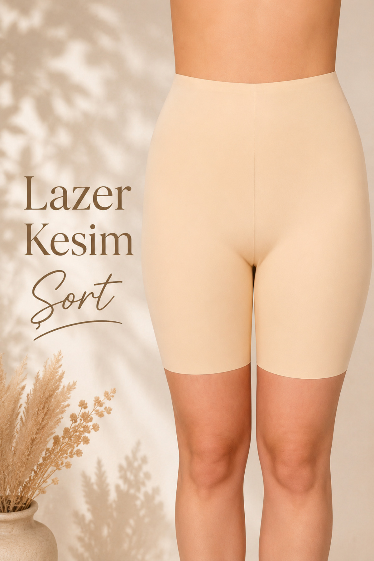 SAUNA SUIT Kadın Ten Rengi Toparlayıcı Lazer Kesim Korse Şort , Yandan Dikişli İz Yapmaz Boxer Şort görsel 2