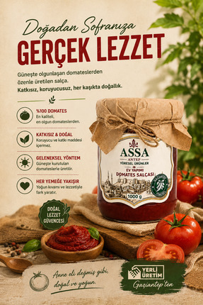 ASSA ANTEP YÖRESEL Antep Domates Salçası 1 Kg - Ev Yapımı - Doğal - Taze