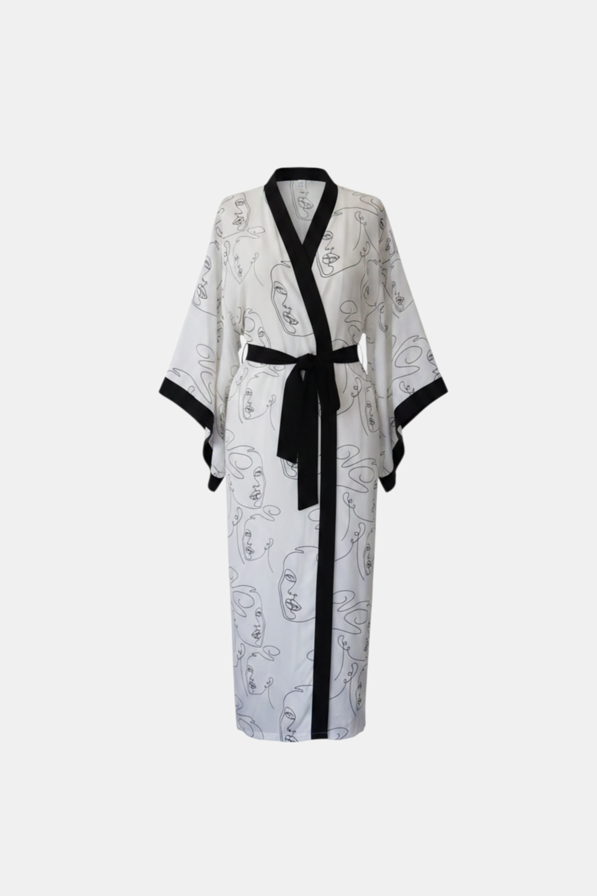 Sürreal Yüz Desenli Beyaz Kadın Kimono | 888Balance 2