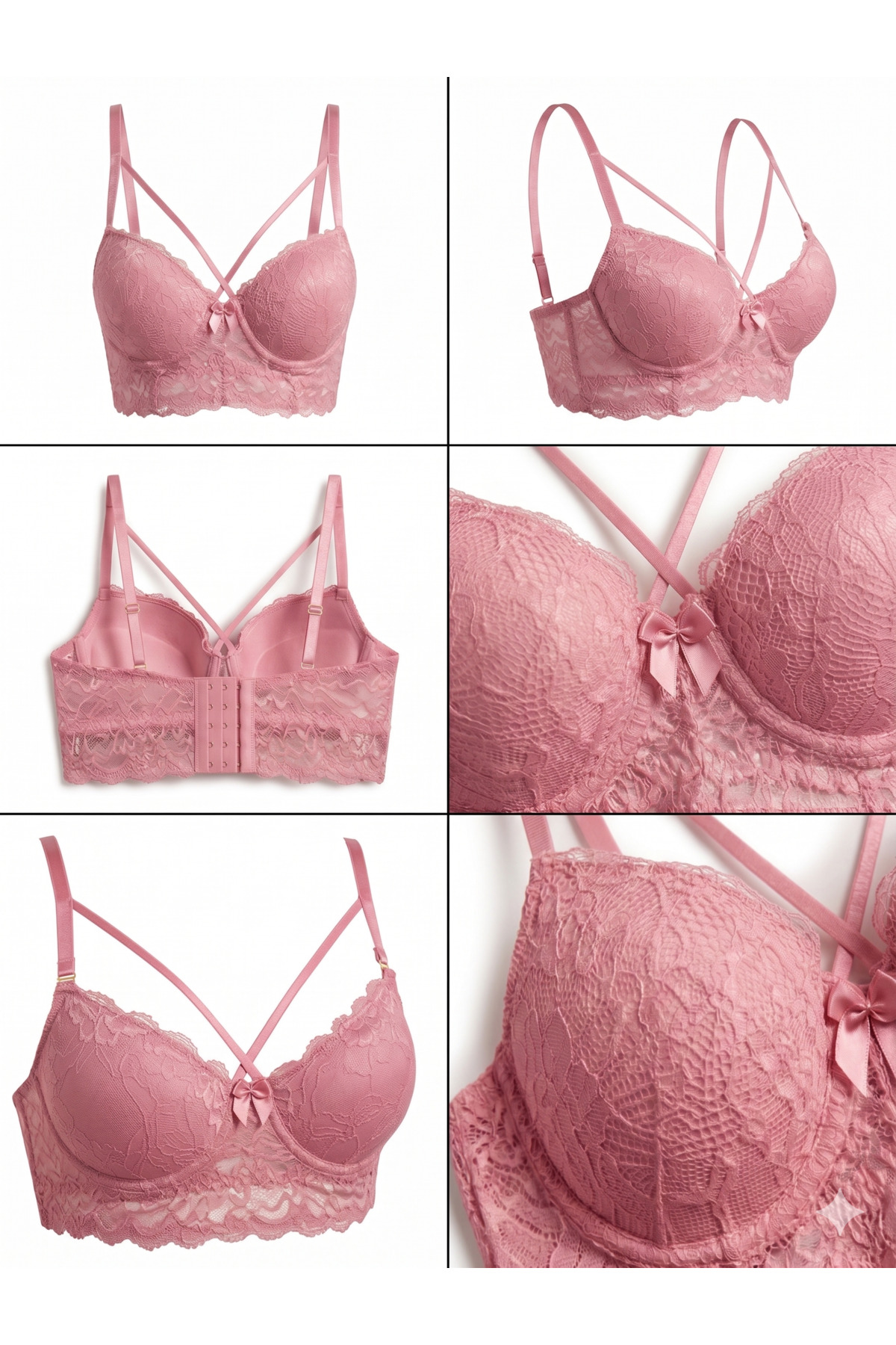 Lavint Homewear Gül Kurusu Bralet Push-Up Dantelli İp Detaylı Destekli Sütyen görsel 2