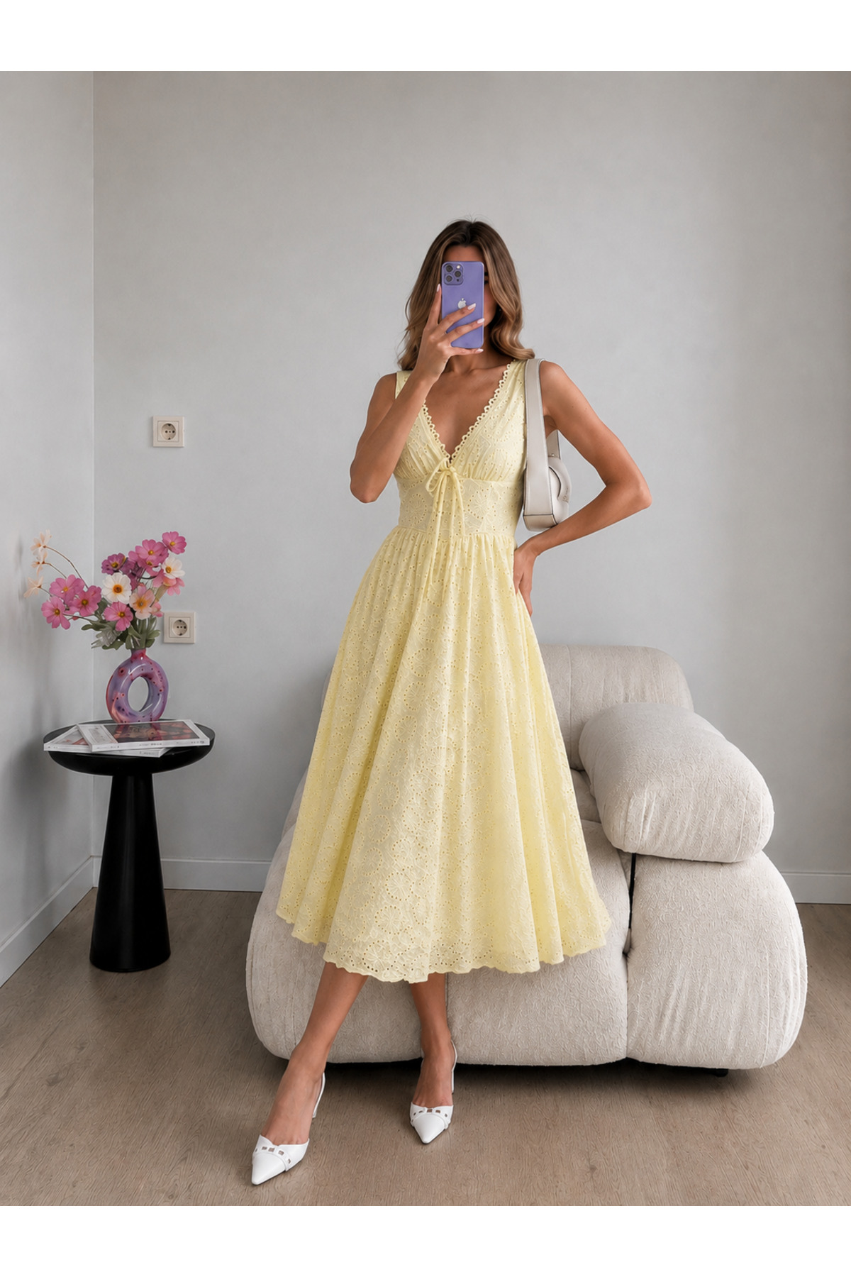 Ekim Store  Fistolu Bağcıklı Askılı Uzun Elbise - Görsel 4