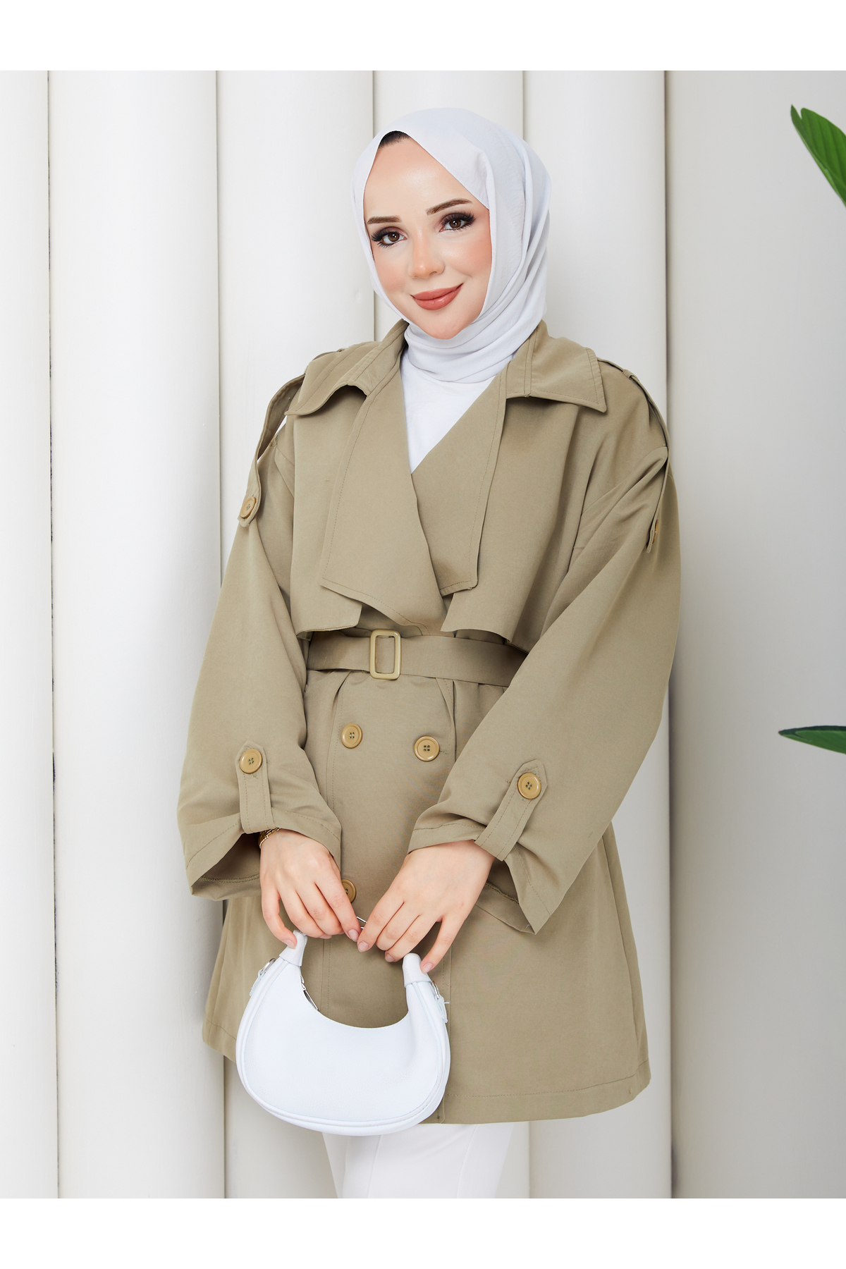 RACE FASHİON Yarı Astarlı Torino Kumaş Oversize Trençkot RC3136 görsel 5