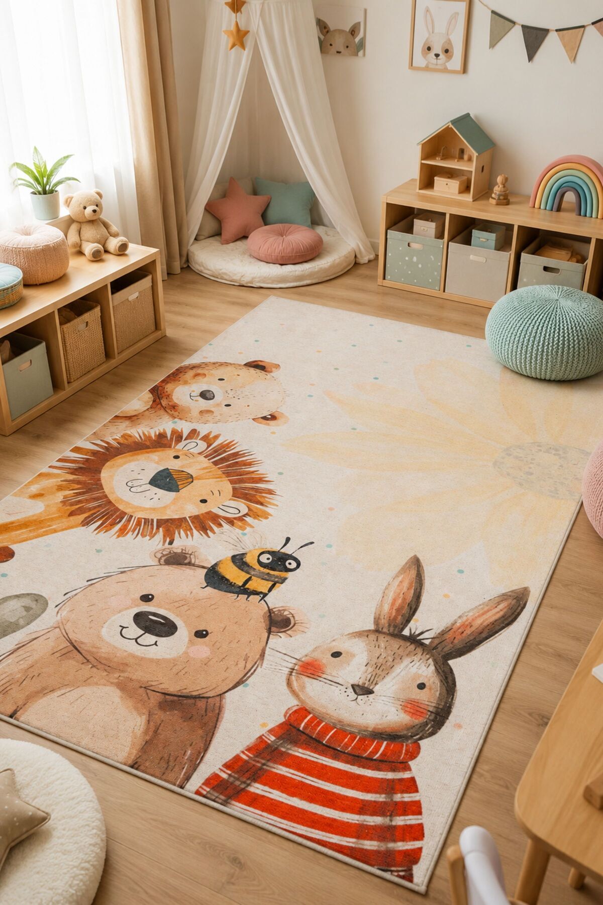 Animal Shaped Cream-Anti-Bacterial Anti-Slip Base Chenille Woven Children's Rug 8911