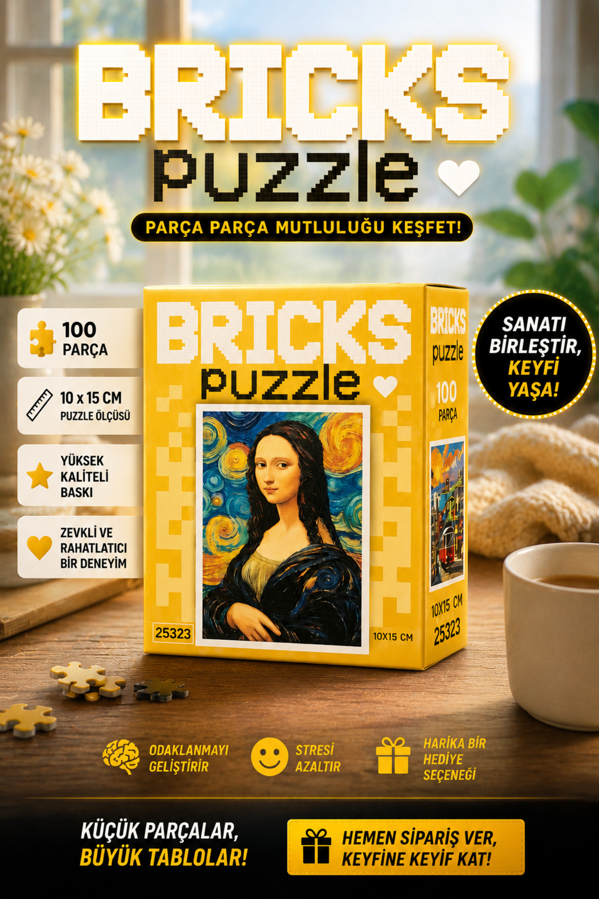 kidssan games BRICKS Puzzle Mona Lisa – 100 Parça Mini Puzzle