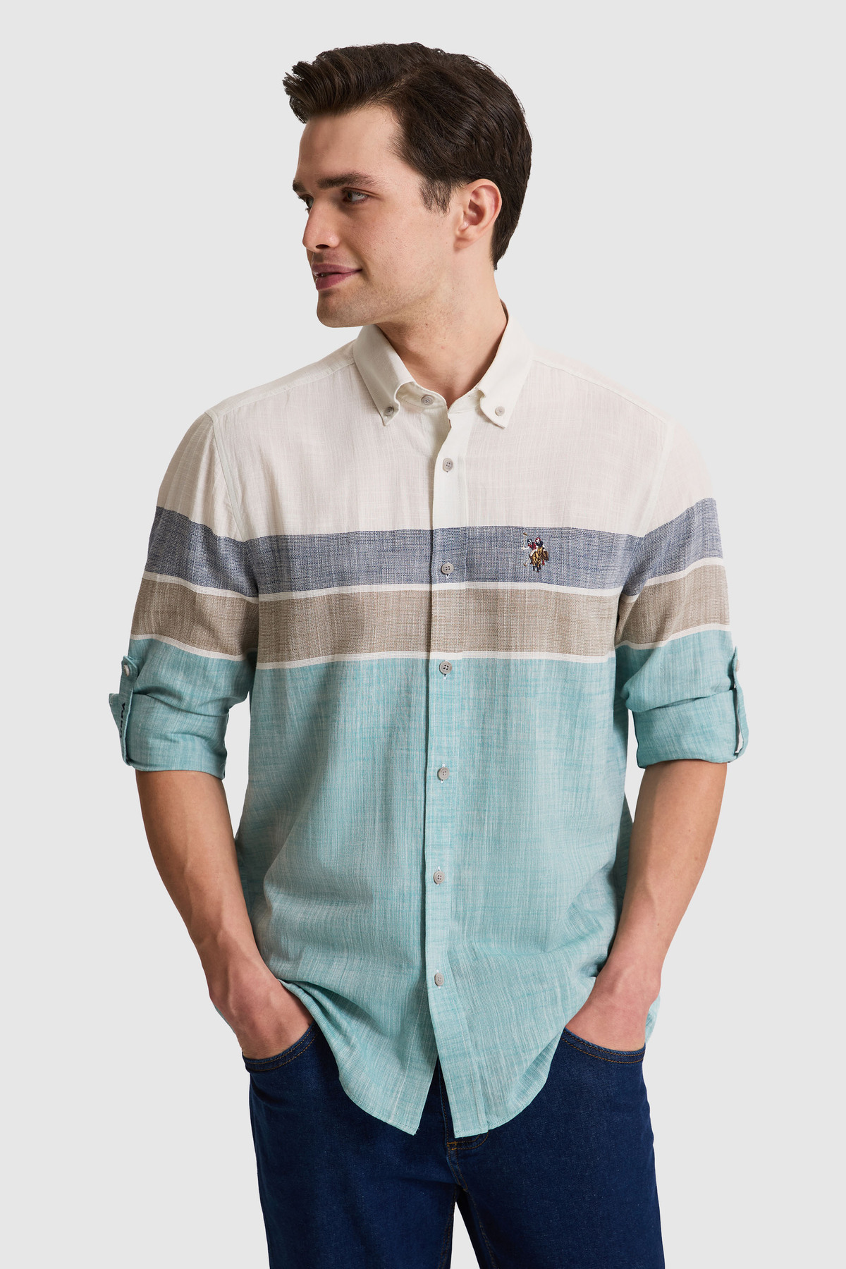 U.S. Polo Assn. Men's Petrol Long Sleeve Shirt 50322205-Vr102