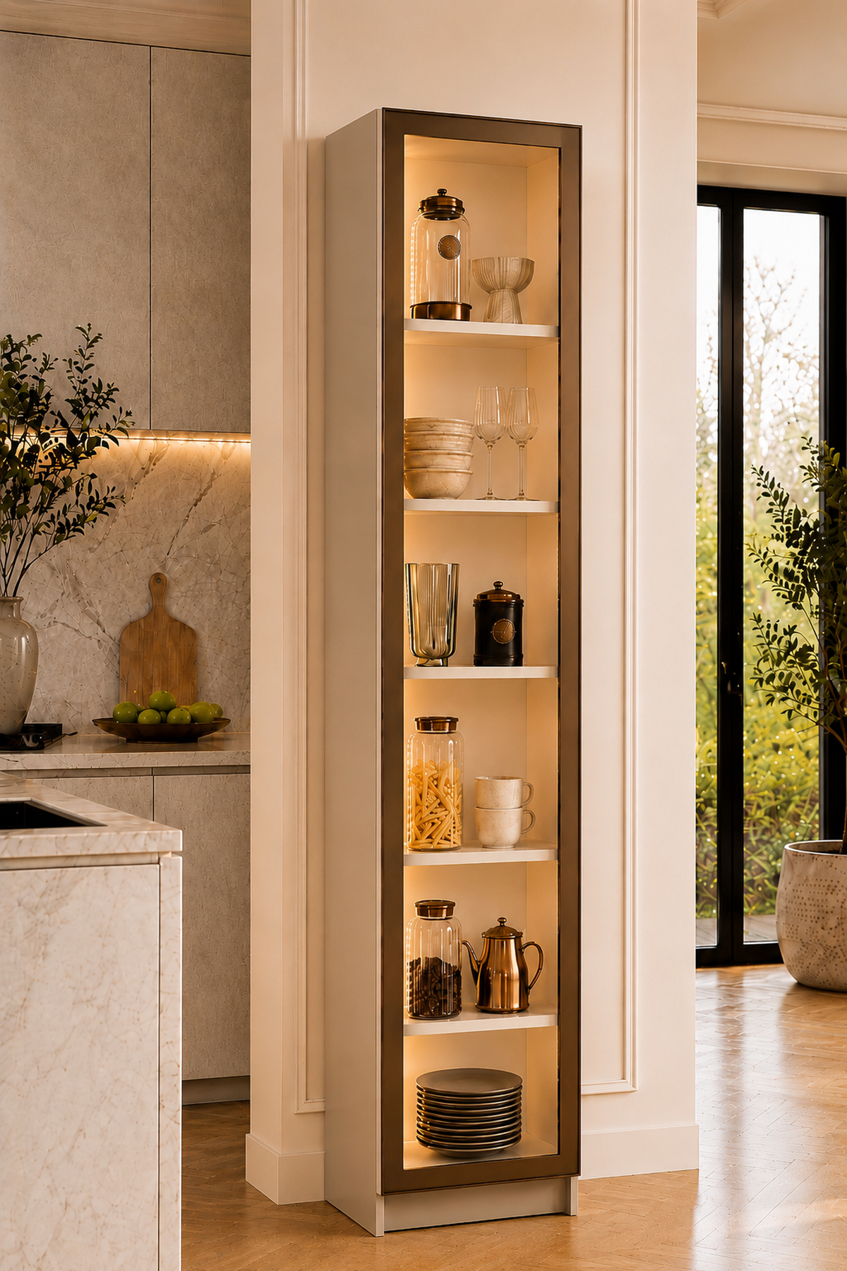 Dolce Tek Kapaklı Erzak Dolabı Led Işıklı Kiler Dolabı Temperli Camlı Çok Amaçlı Dolap Kitaplık 208 görsel 2