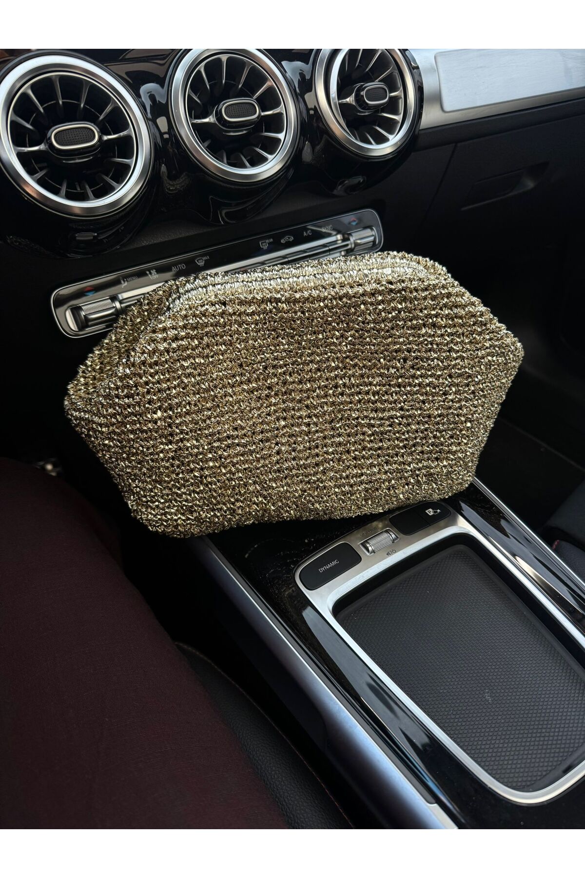 larosee Örgü Burslu Şık Simli Kadın El Çantası Portföy Clutch Gold Altın