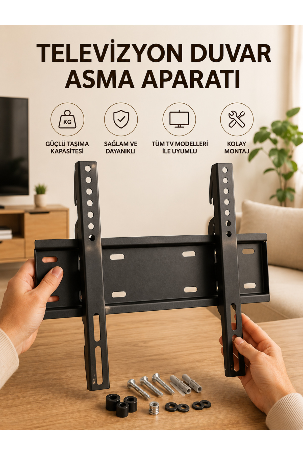 taştekin global 32-55 İnç Uyumlu 40 Kg Taşıma Kapatiseli Televizyon Duvar Asma Aparatı