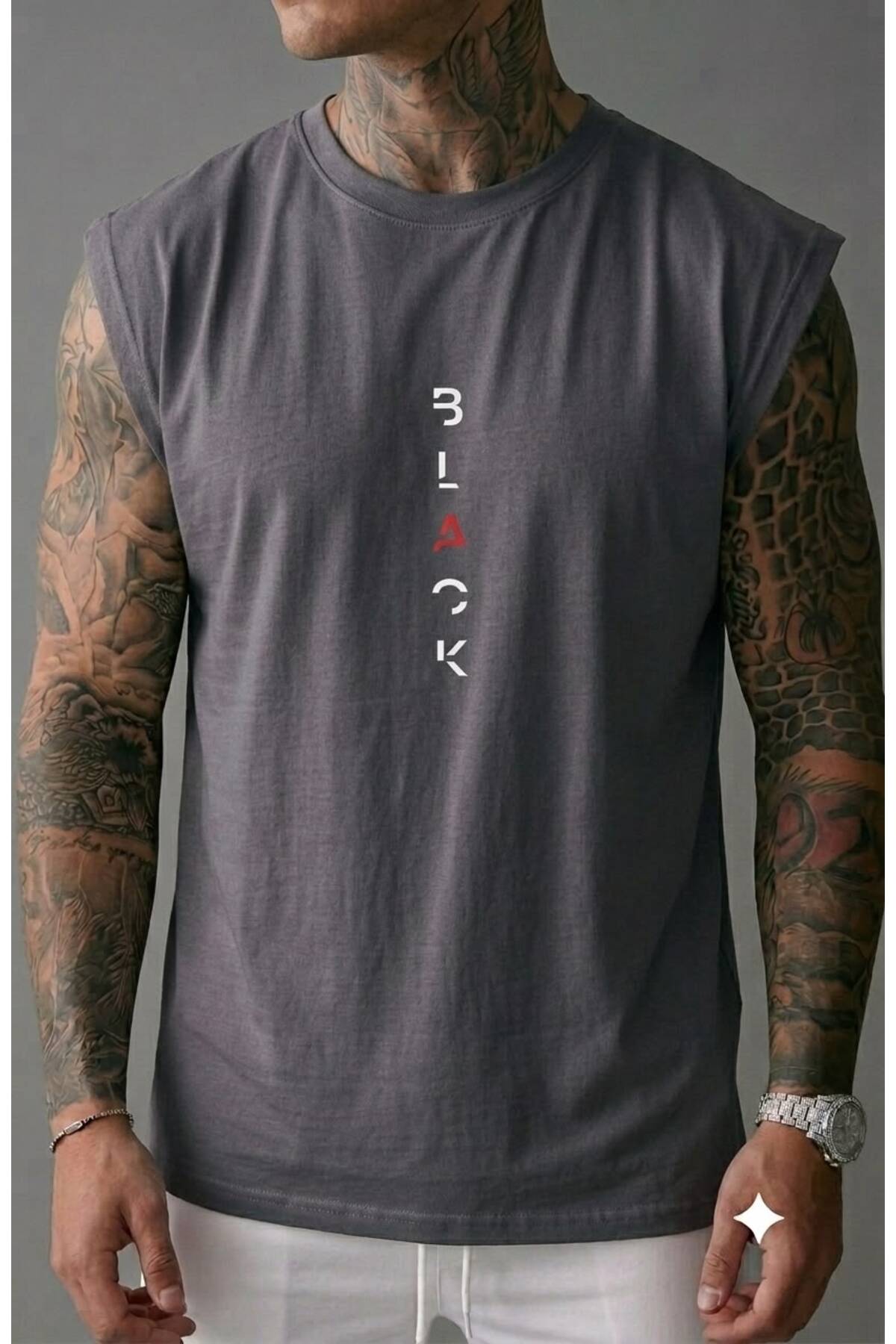 FAVORİST BLACK Baskılı Erkek (Sıfır Kol) Kolsuz Sporcu Atlet T-shirt görsel 2