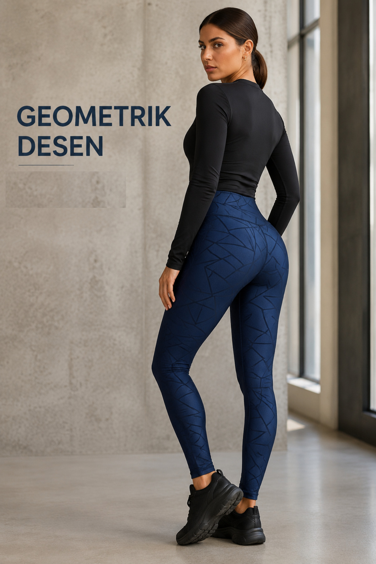 Oxyteez Tayt Kadın Dalgıç Likra, Lacivert 3 Farklı Desenli Yüksek Bel Push-Up Cepli Toparlayıcı Spor Taytı görsel 4