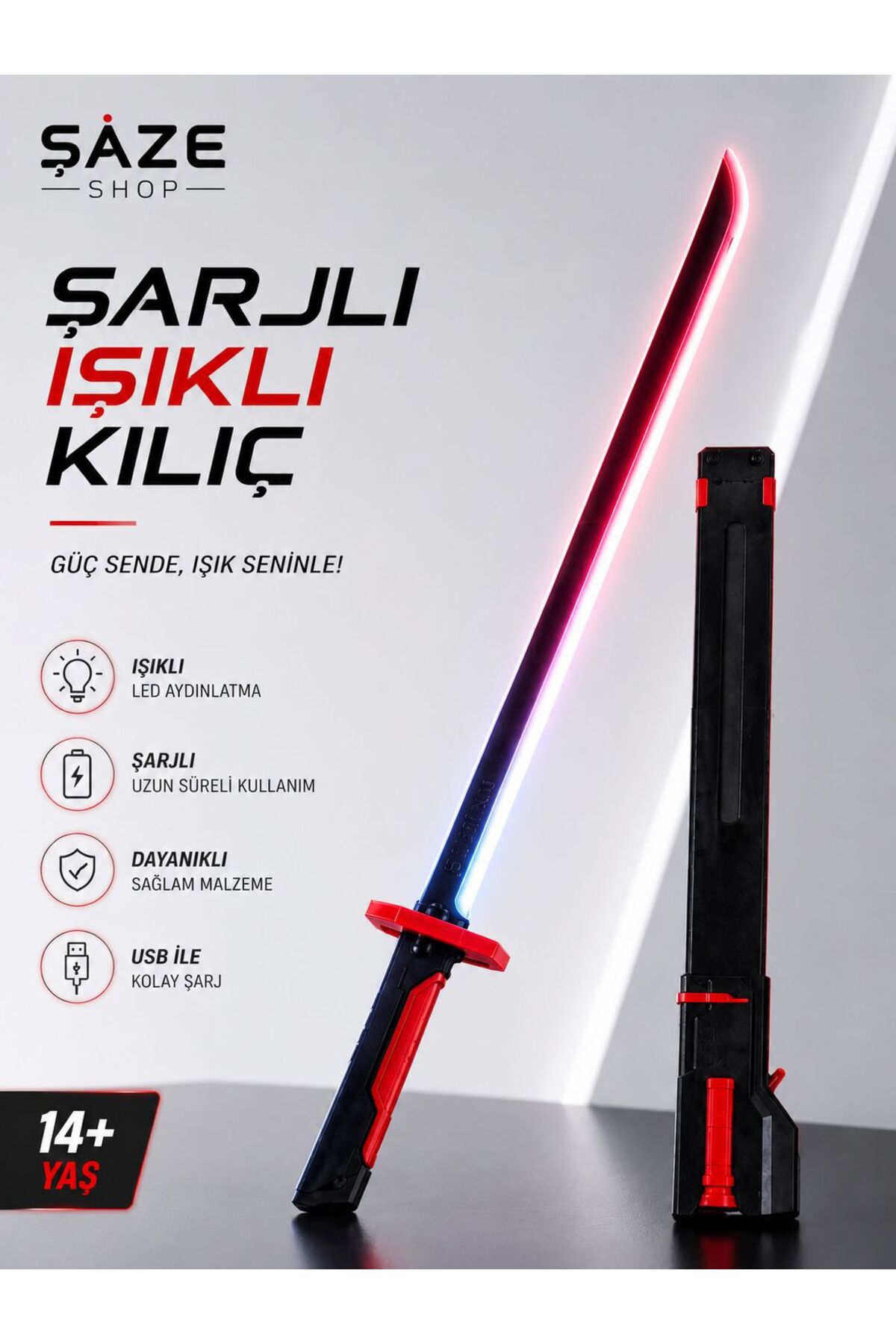 Rechargeable Illuminated Sword 14+ Age LED Illuminated USB Rechargeable Toy Sword Long Term Use