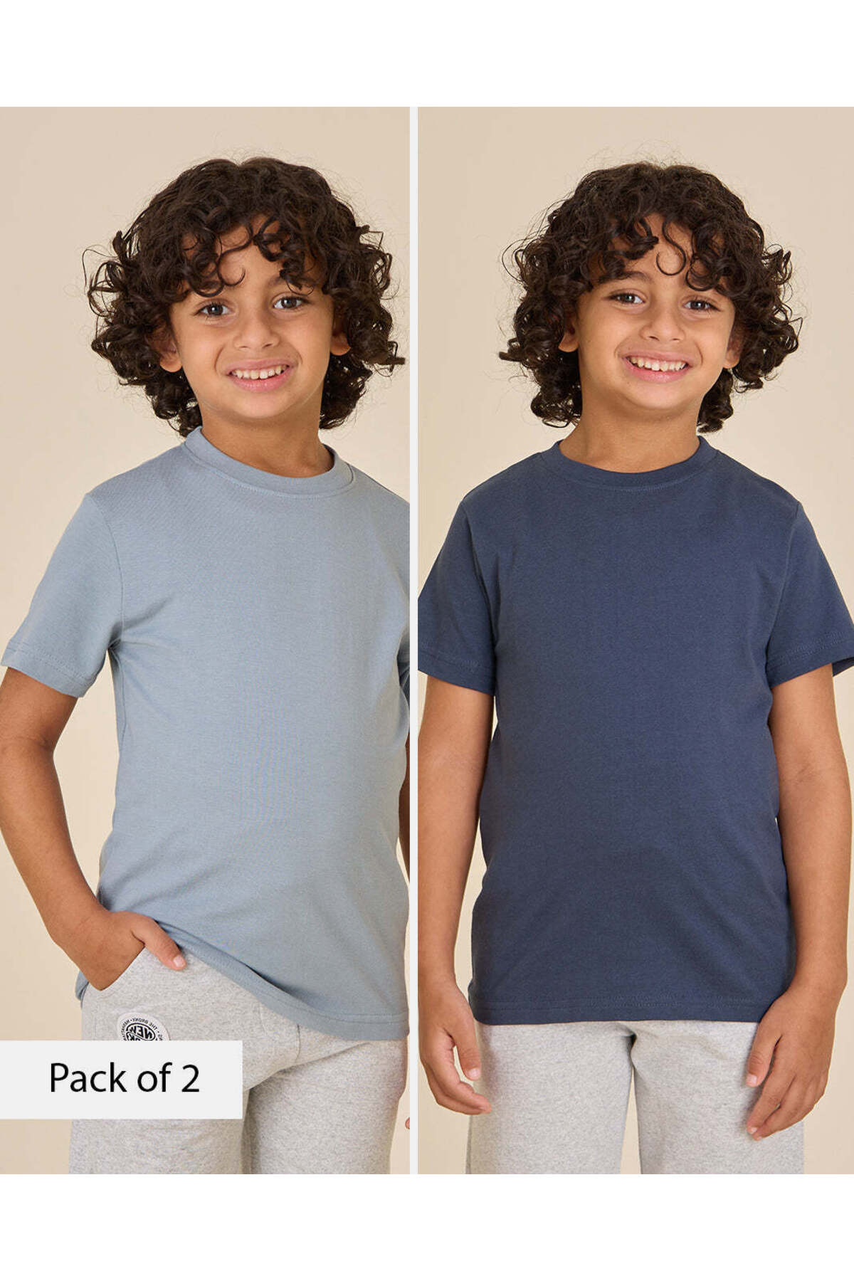 REDTAG Boys Indigo Blue & Navy T-Shirts (Pack Of 2)