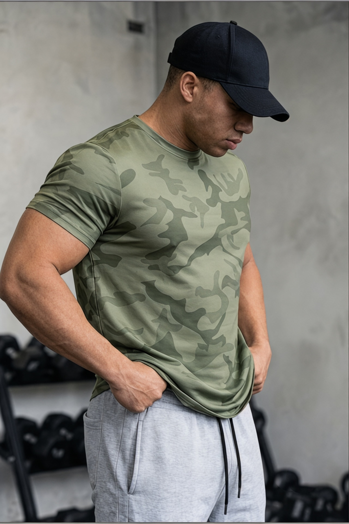 SERABLANKA Erkek Nem Emici Hızlı Kuruma Atletik Teknik Kamuflaj Desenli Spor T-shirt görsel 2